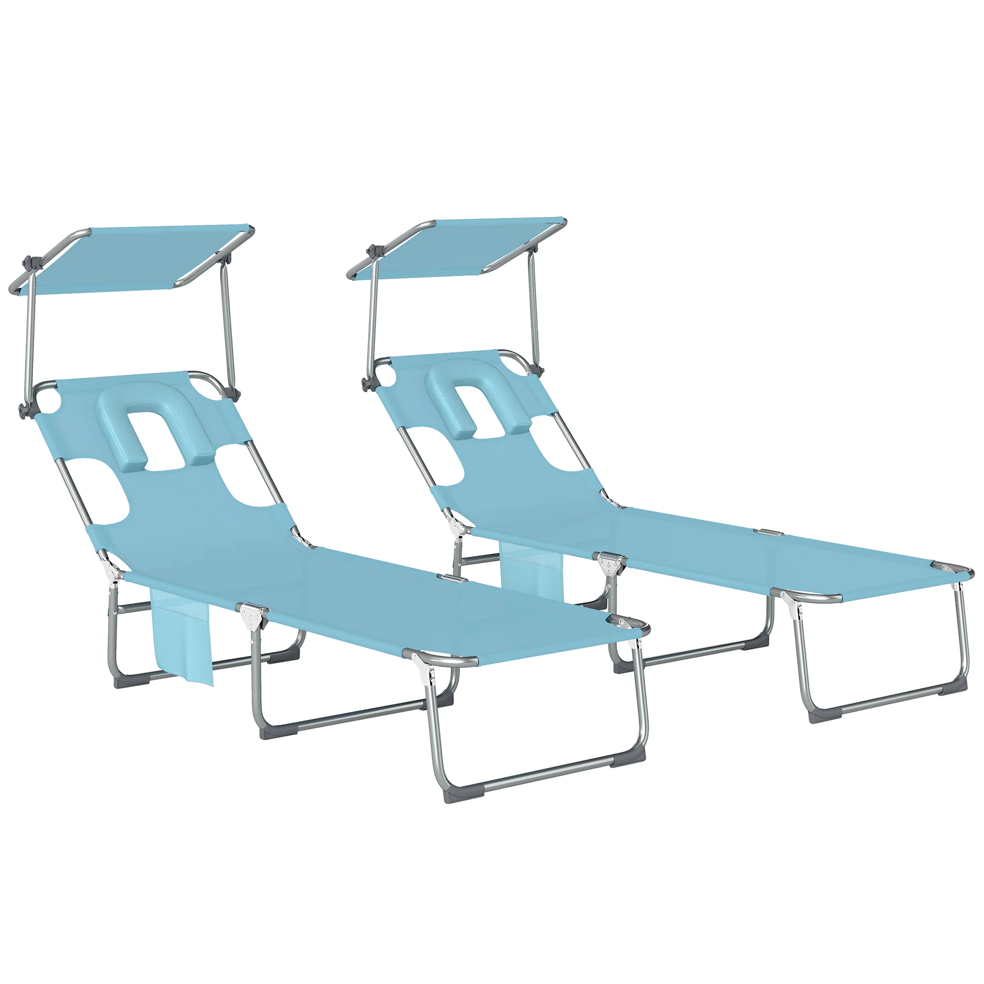 Outsunny Set De 2 Tumbonas Plegables Reclinables Con Dosel 360° Orificio Facial