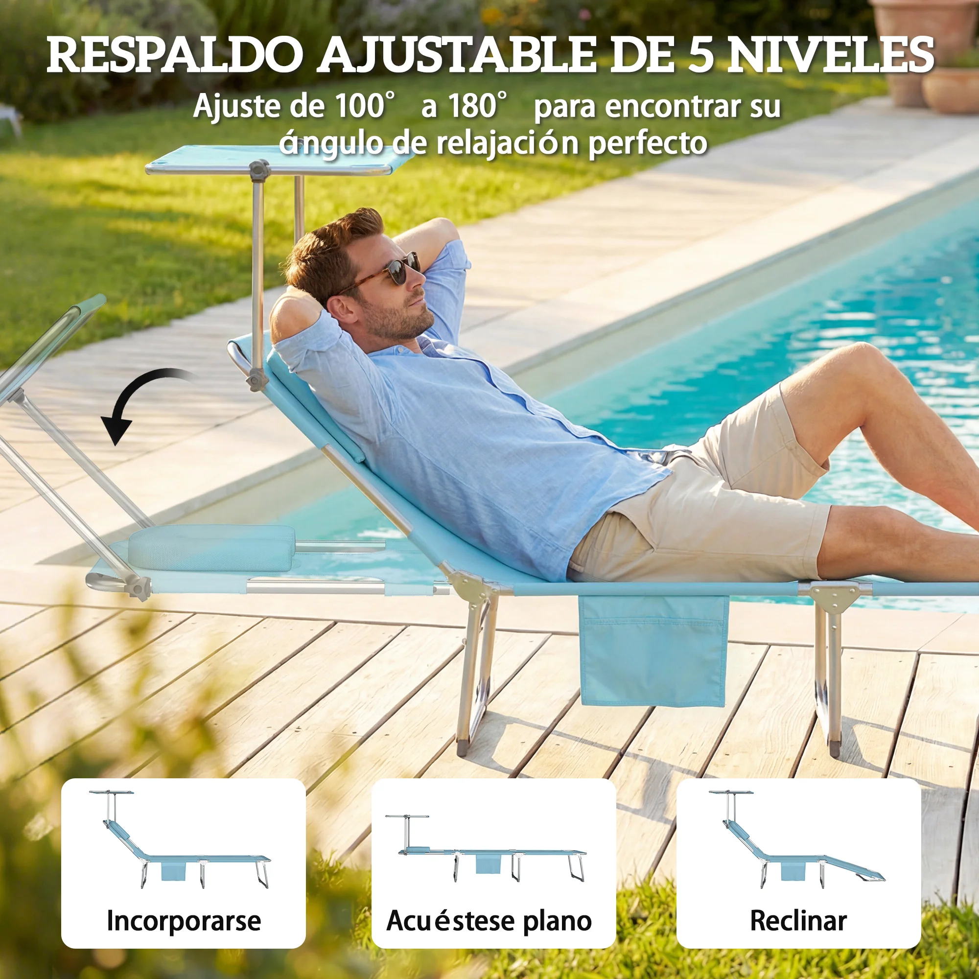 Outsunny Set De 2 Tumbonas Plegables Reclinables Con Dosel 360° Orificio Facial - Image 6