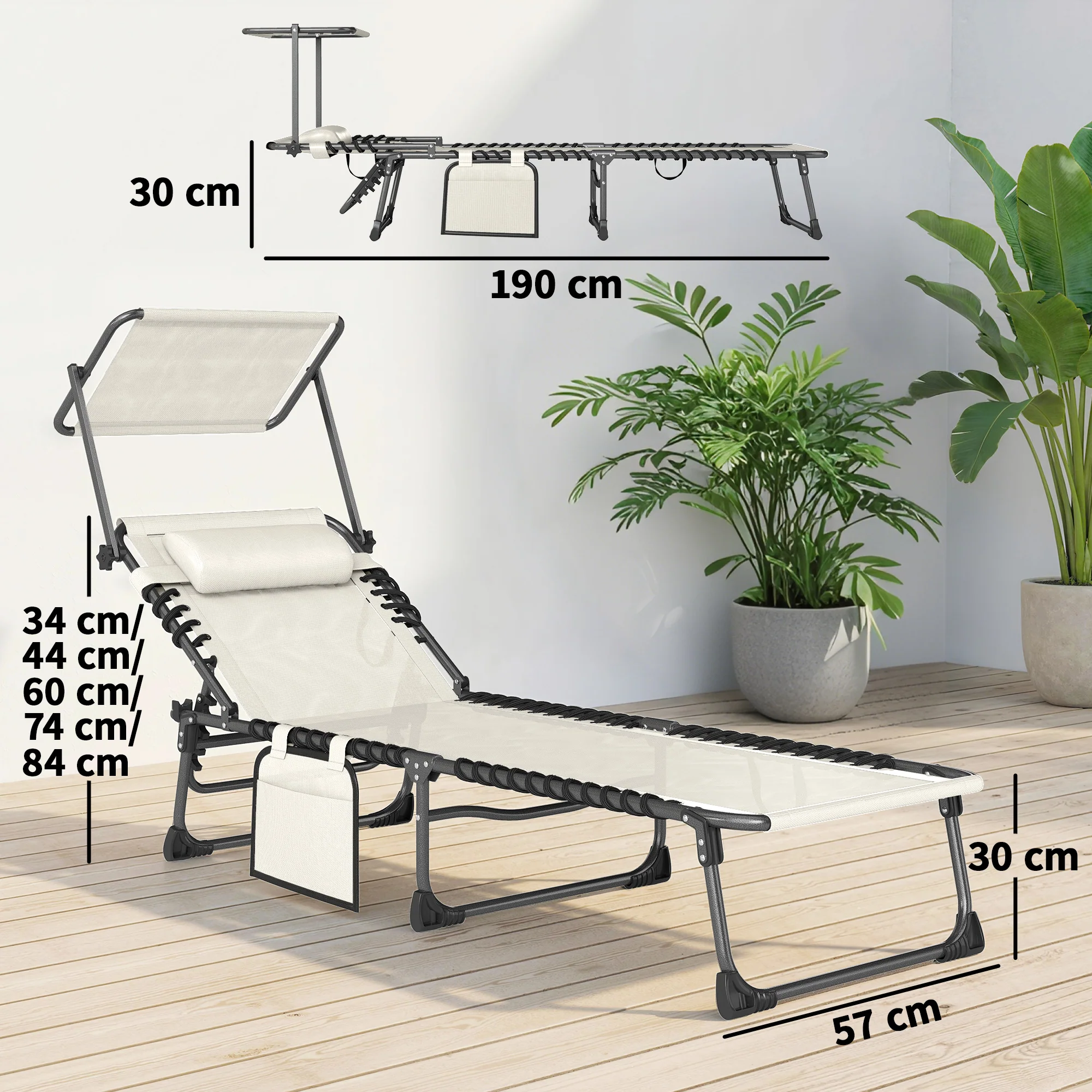 Outsunny Set De 2 Tumbonas Plegables Reclinables Con Parasol Y Bolsillo Lateral - Image 3