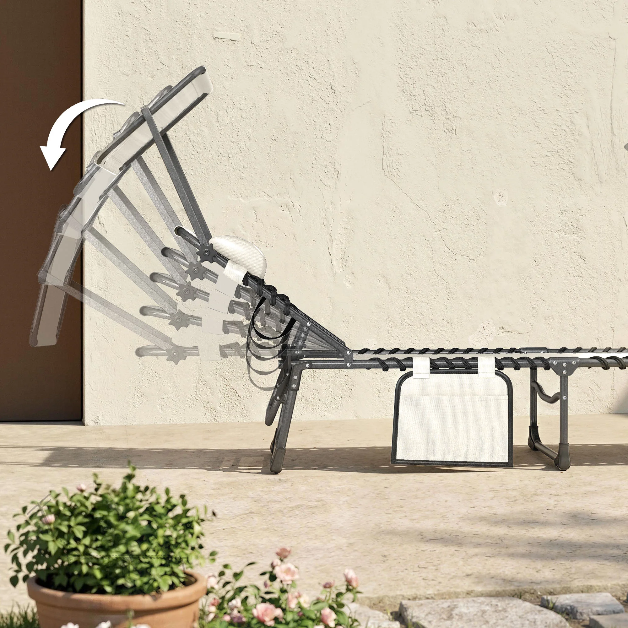Outsunny Set De 2 Tumbonas Plegables Reclinables Con Parasol Y Bolsillo Lateral - Image 4