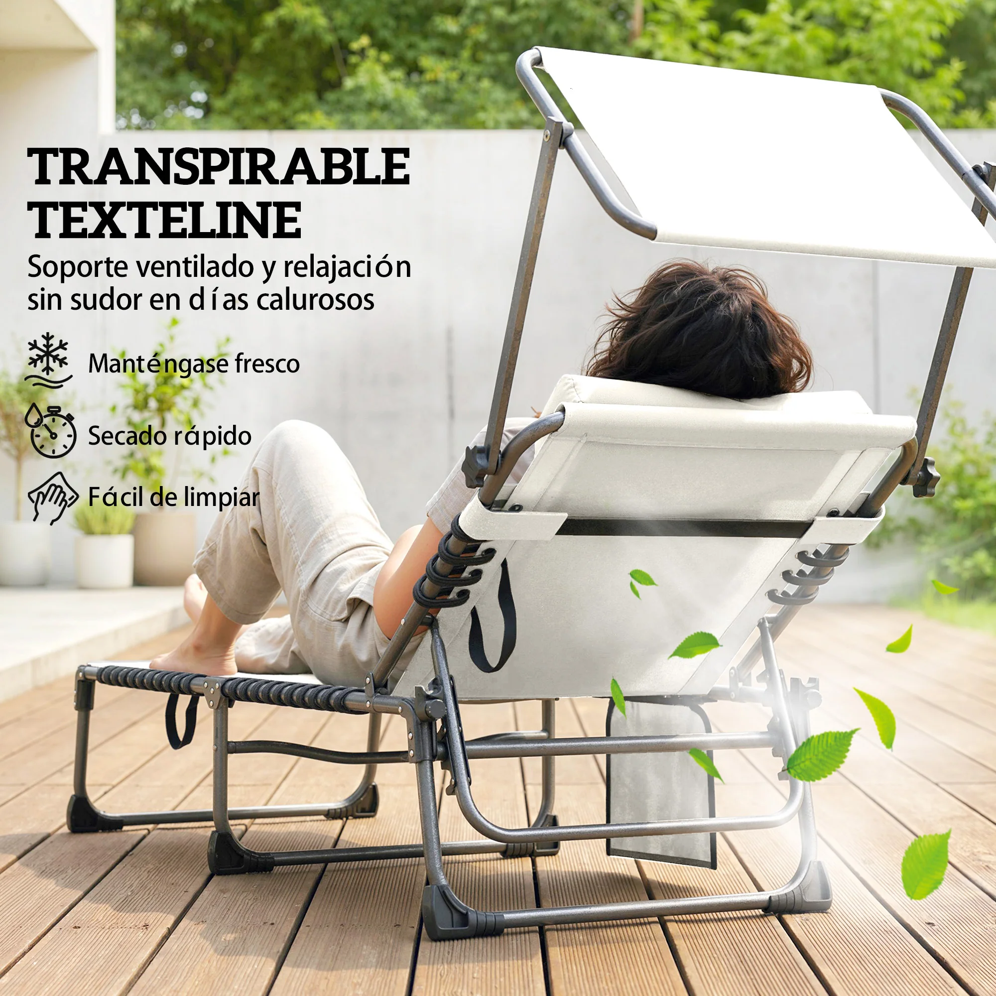 Outsunny Set De 2 Tumbonas Plegables Reclinables Con Parasol Y Bolsillo Lateral - Image 6