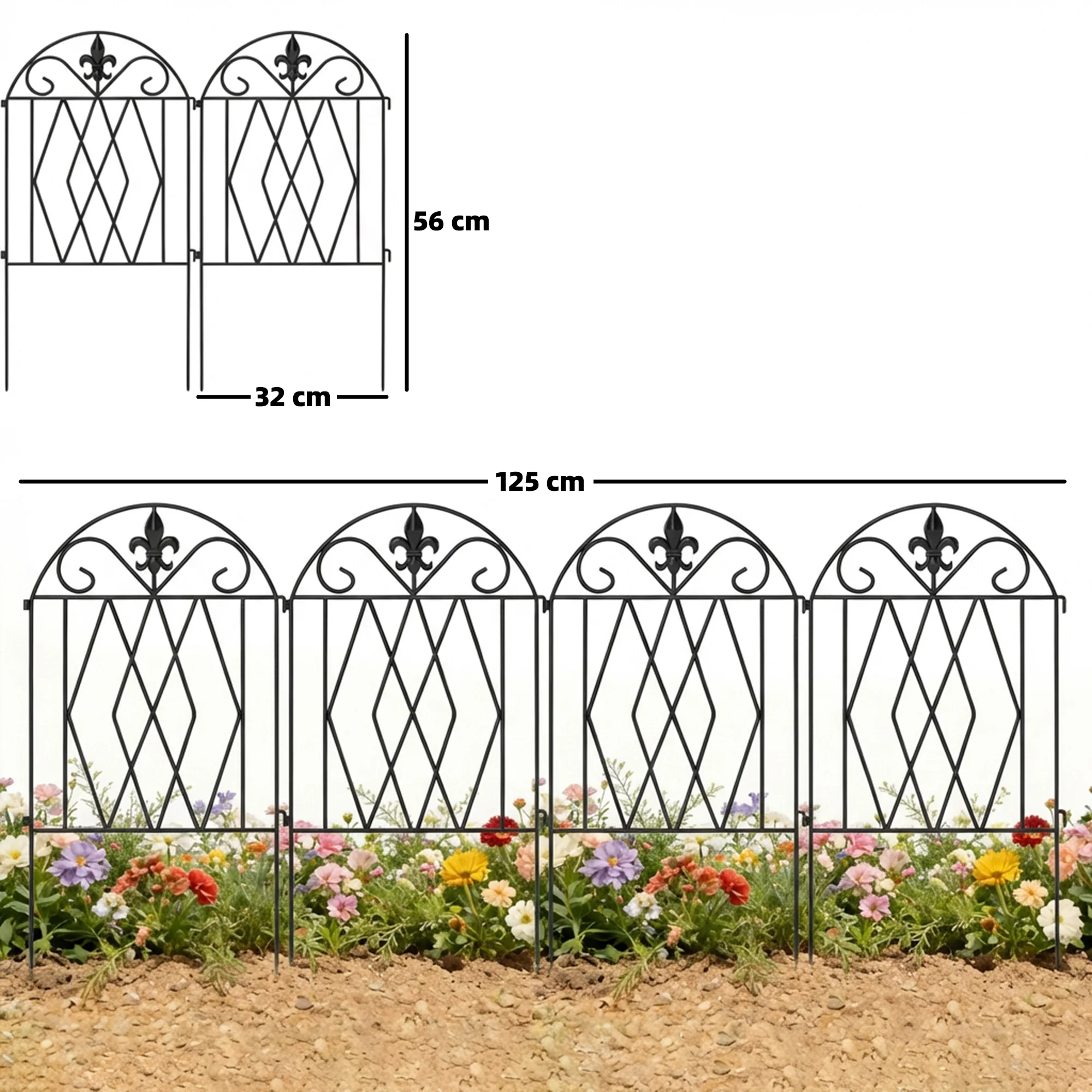 Outsunny Set De 4 Vallas De Jardín Decorativas De Metal 125x56 Cm Negro - Image 3