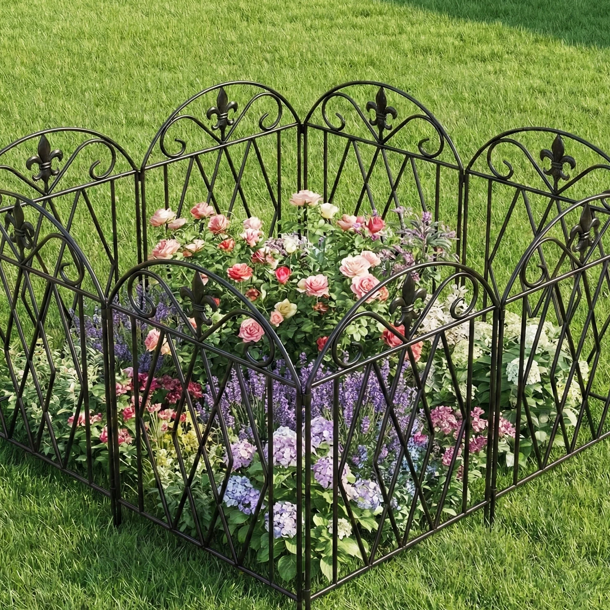 Outsunny Set De 4 Vallas De Jardín Decorativas De Metal 125x56 Cm Negro - Image 4