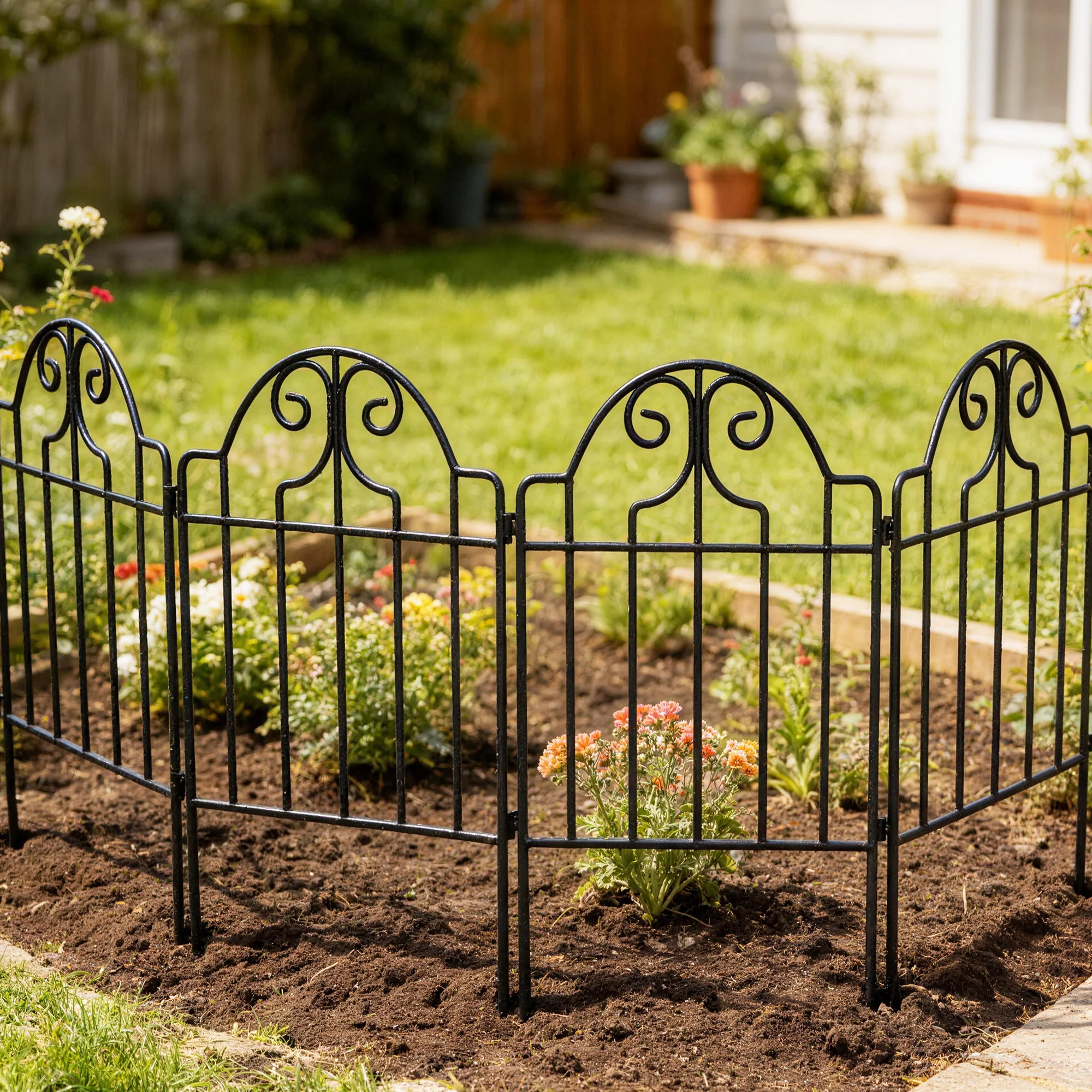 Outsunny Set De 4 Vallas De Jardín Decorativas De Metal 125x57 Cm Negro - Image 5
