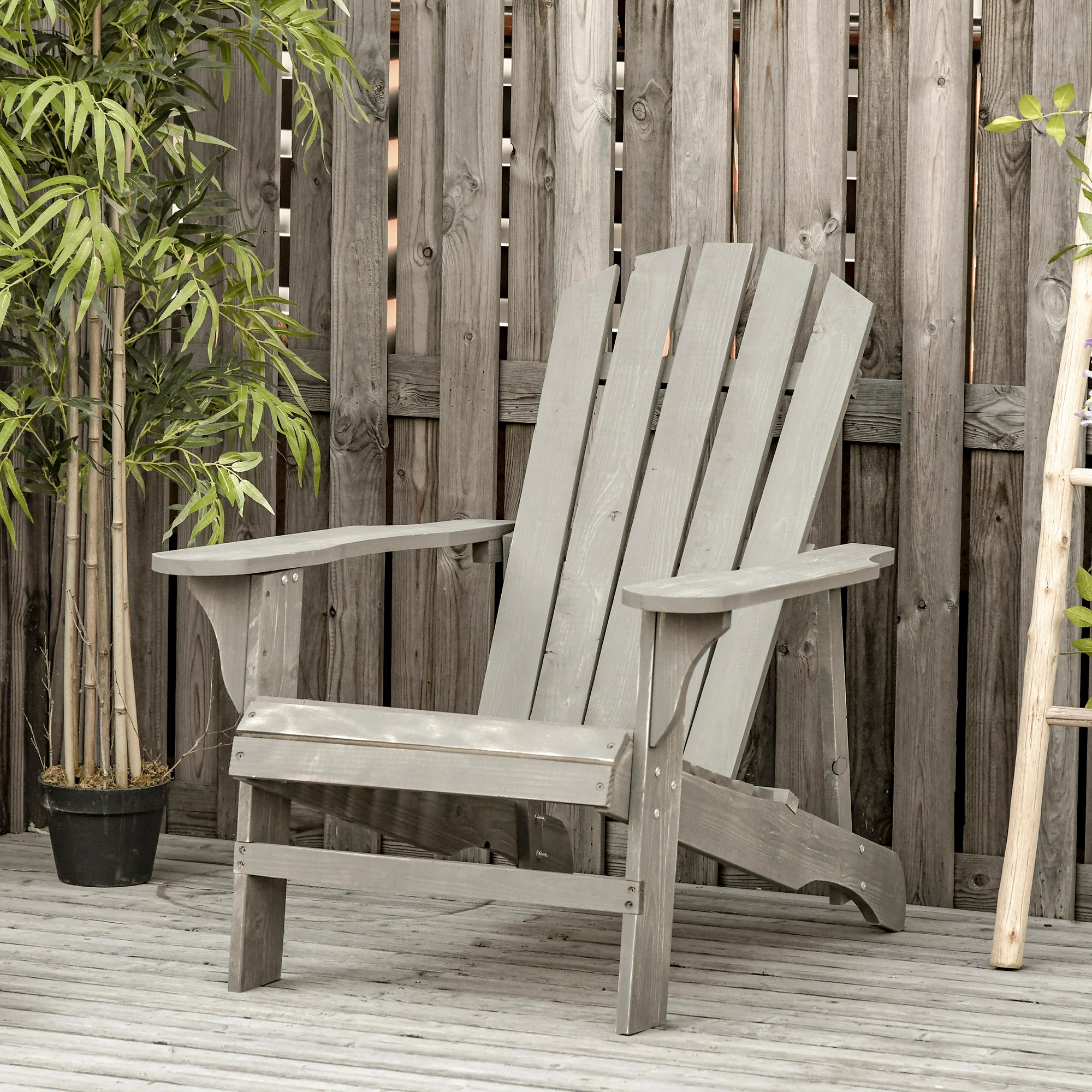 Outsunny Silla Adirondack De Madera Carga 150 Kg 78x89x88 Cm Gris Claro - Image 2