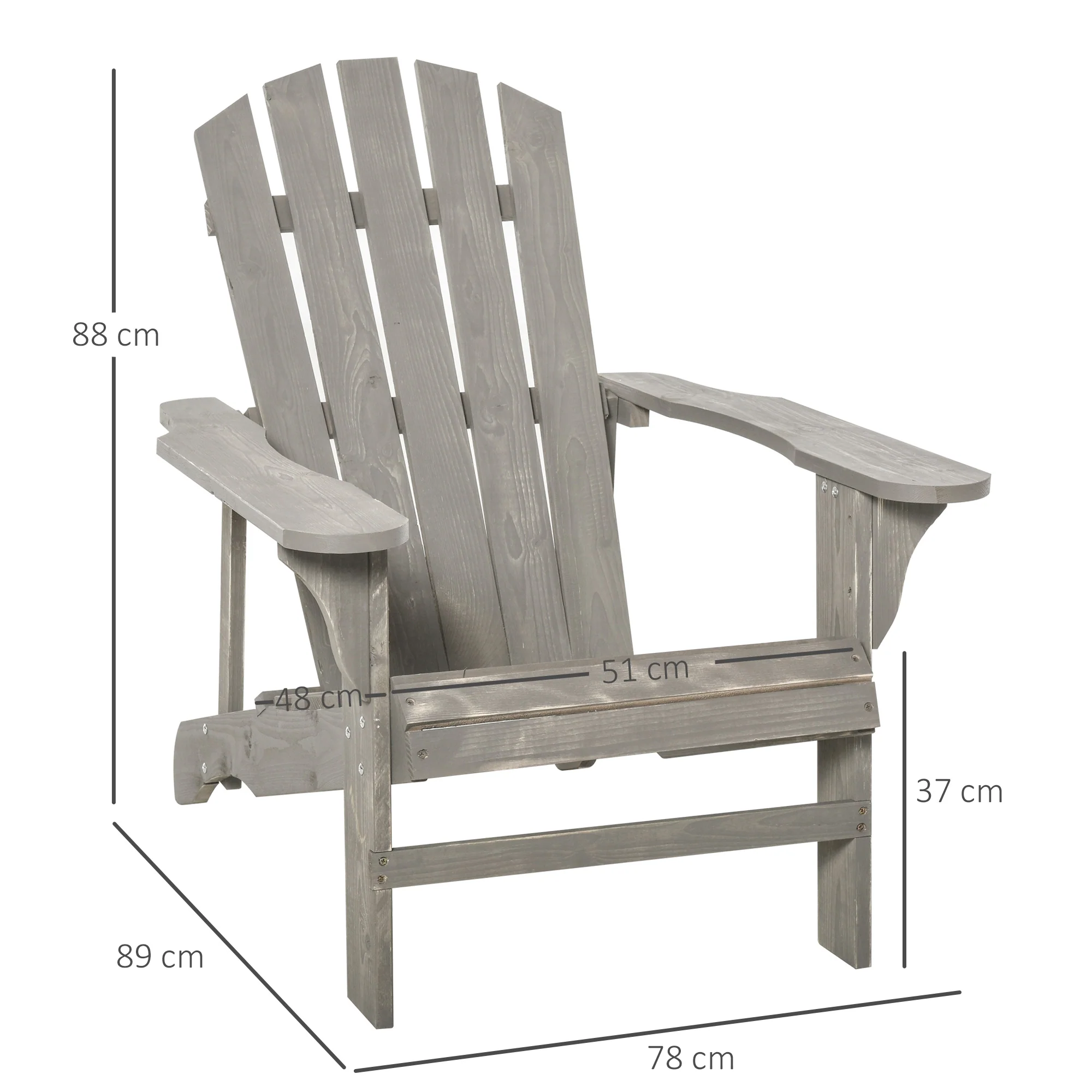 Outsunny Silla Adirondack De Madera Carga 150 Kg 78x89x88 Cm Gris Claro - Image 3