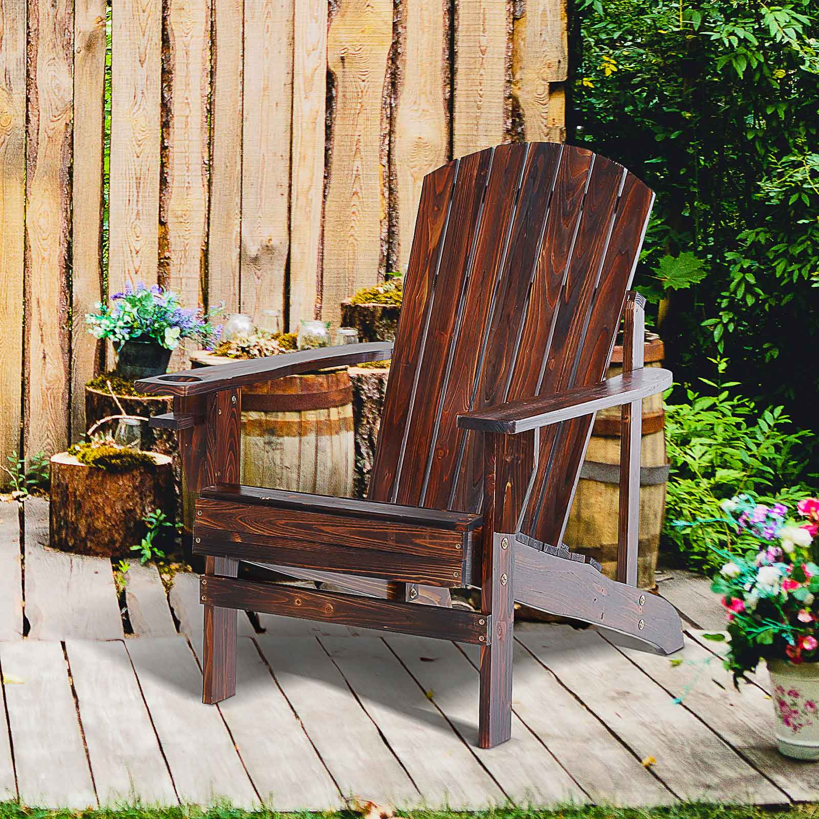 Outsunny Silla Adirondack Jardín De Madera Con Reposabrazos 72x95x93 Cm Marrón - Image 2