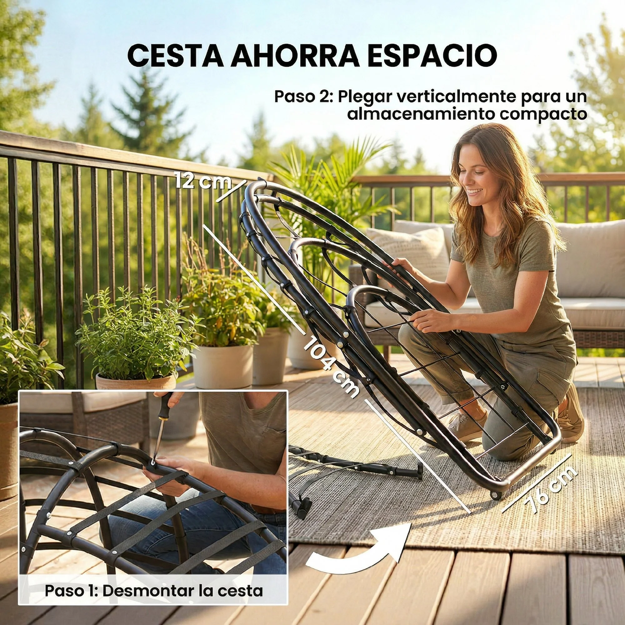 Outsunny Silla Colgante Con Soporte Cesta Plegable Reposacabezas Gris Oscuro - Image 6