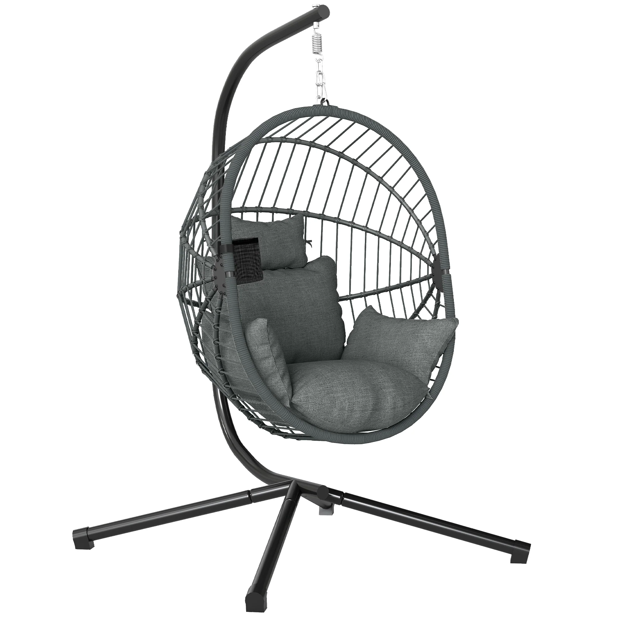 Outsunny Silla Colgante Huevo Con Soporte Cesta Plegable Carga 120 Kg Gris