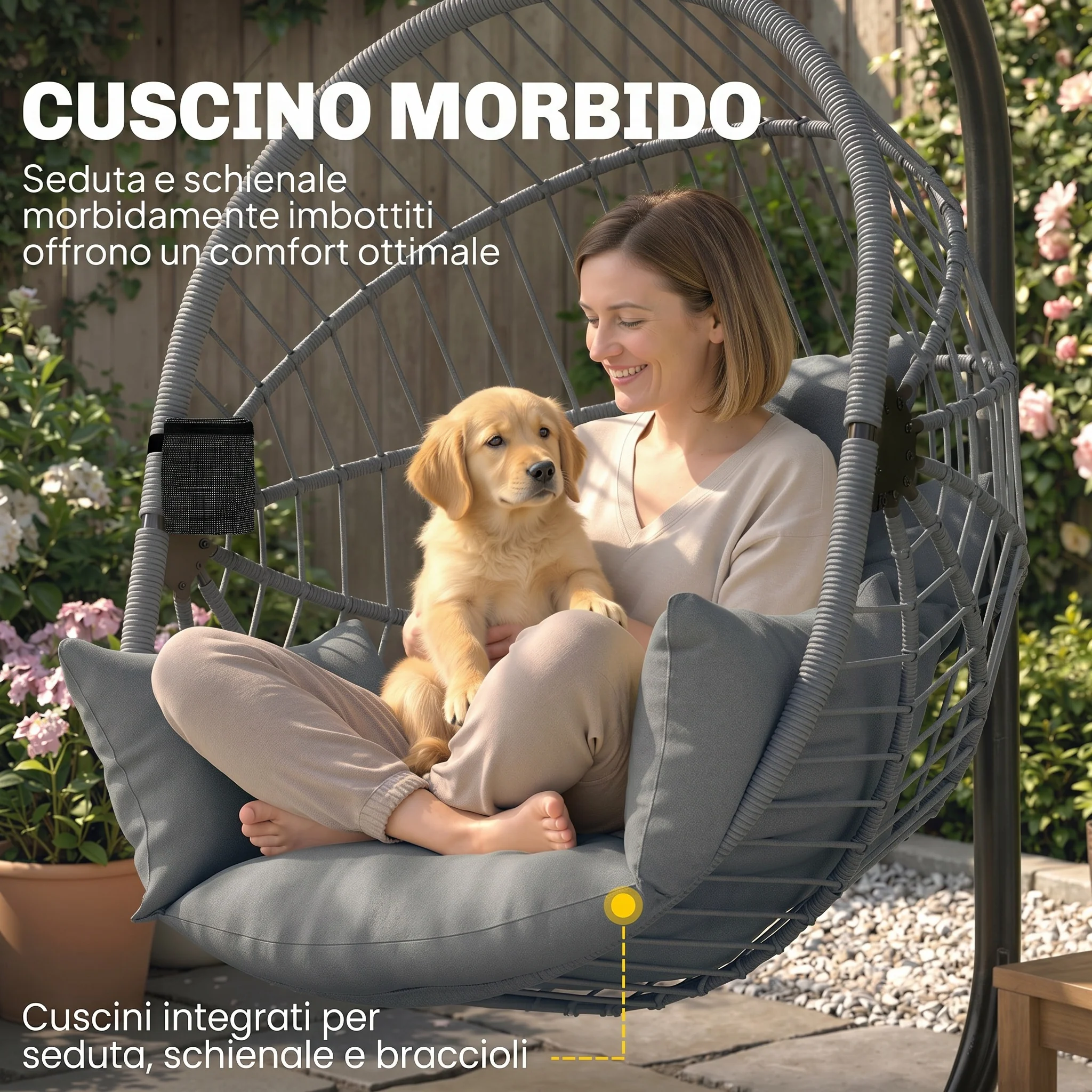 Outsunny Silla Colgante Huevo Con Soporte Cesta Plegable Carga 120 Kg Gris - Image 6