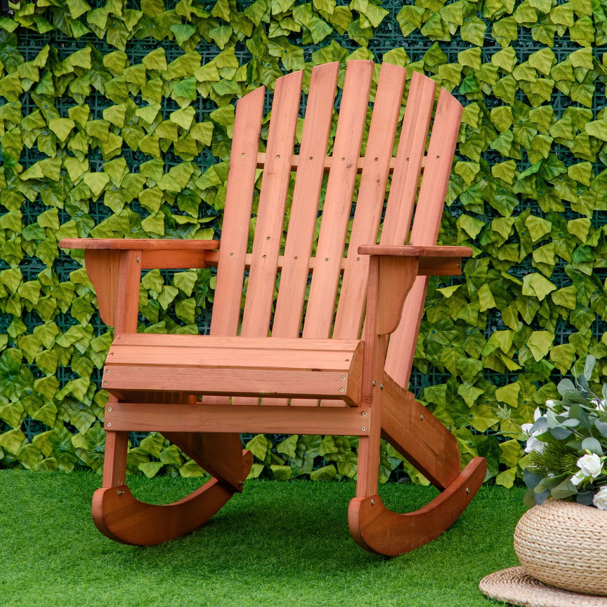 Outsunny Silla De Jardín Mecedora Adirondack De Madera Natural 77x94x97cm Color - Image 2