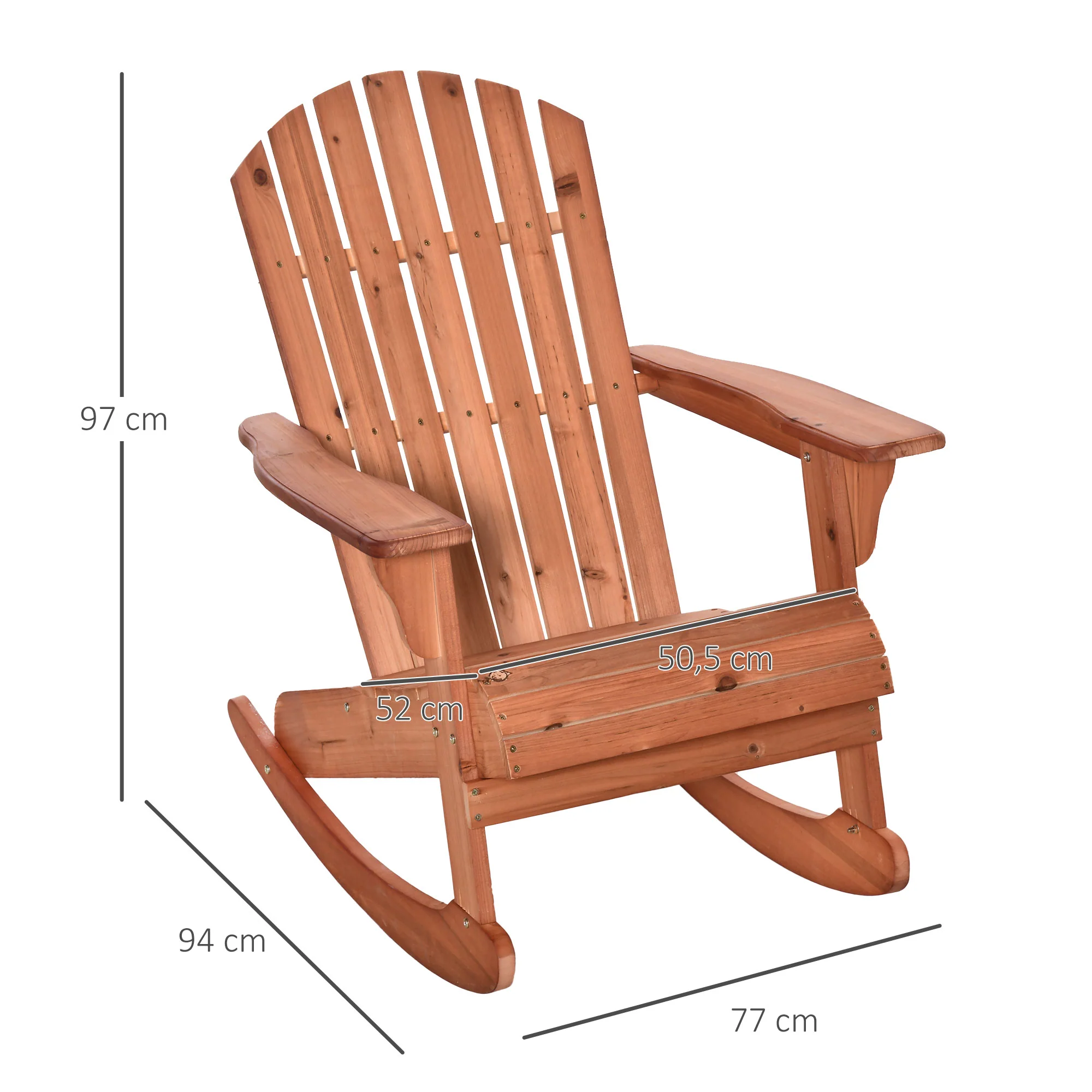 Outsunny Silla De Jardín Mecedora Adirondack De Madera Natural 77x94x97cm Color - Image 3