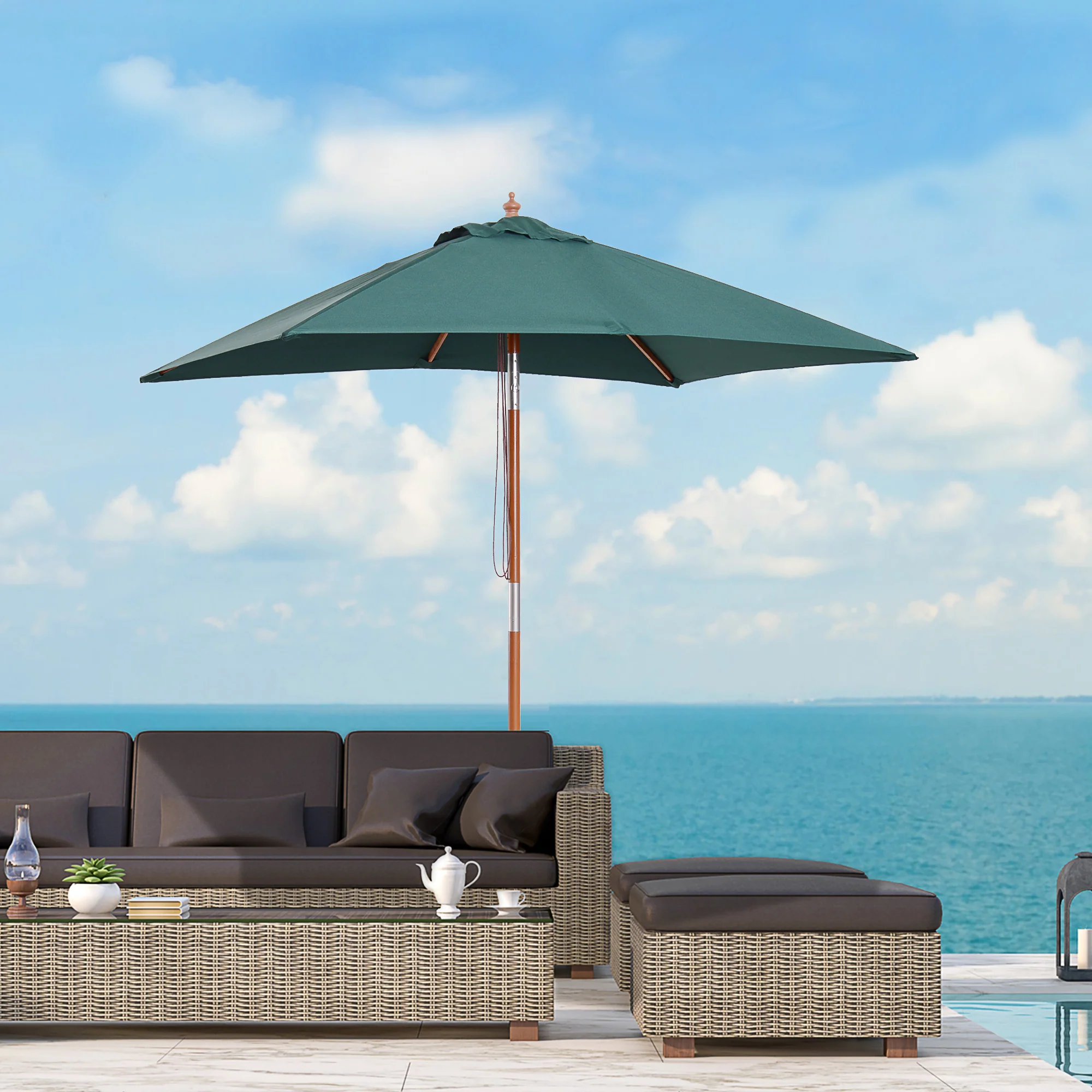 Outsunny Sombrilla De Jardín 200x150x235 Cm Inclinable Con Doble Techo Verde - Image 2