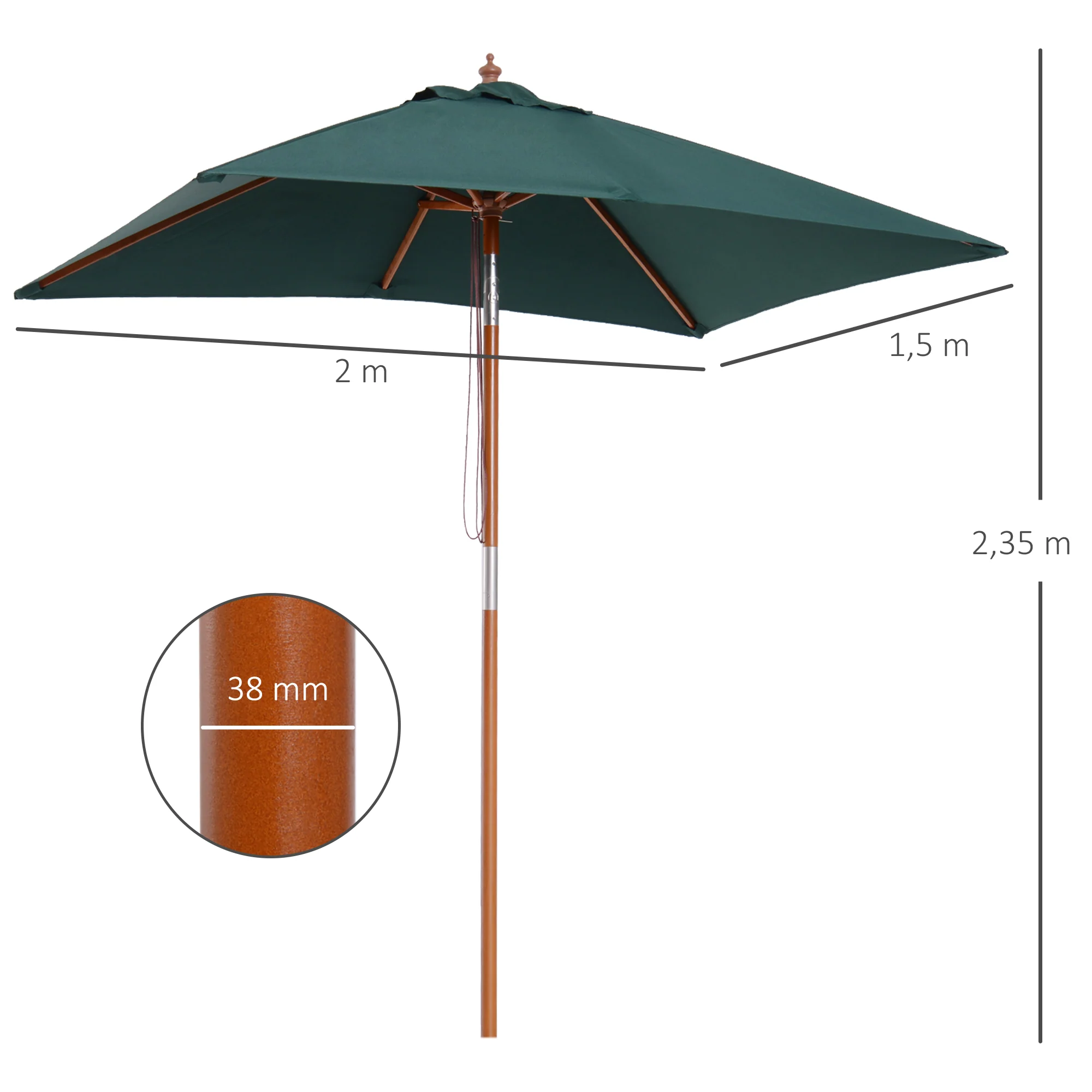 Outsunny Sombrilla De Jardín 200x150x235 Cm Inclinable Con Doble Techo Verde - Image 3