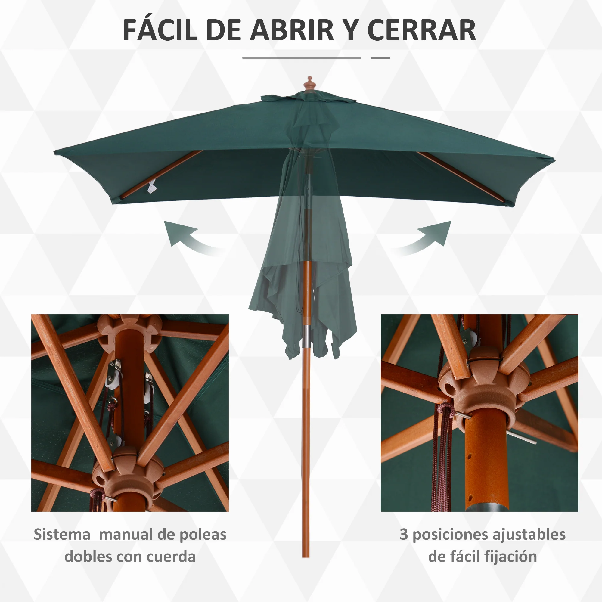 Outsunny Sombrilla De Jardín 200x150x235 Cm Inclinable Con Doble Techo Verde - Image 6