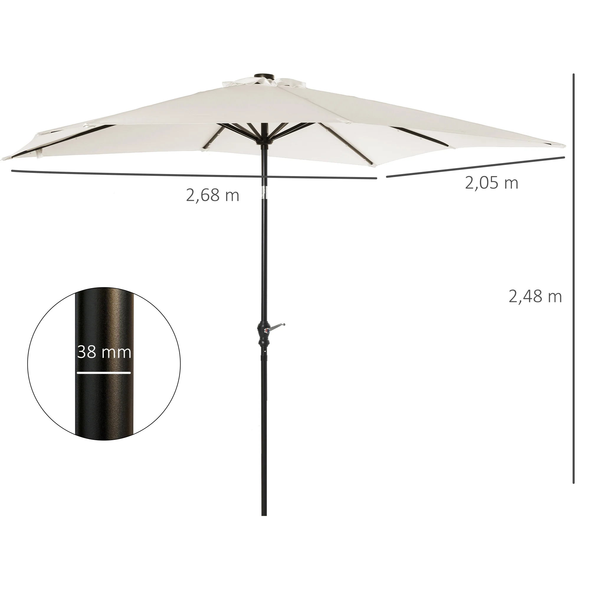 Outsunny Sombrilla De Jardín 268x205x248 Cm Con Techo Inclinable Luces Led Crema - Image 3