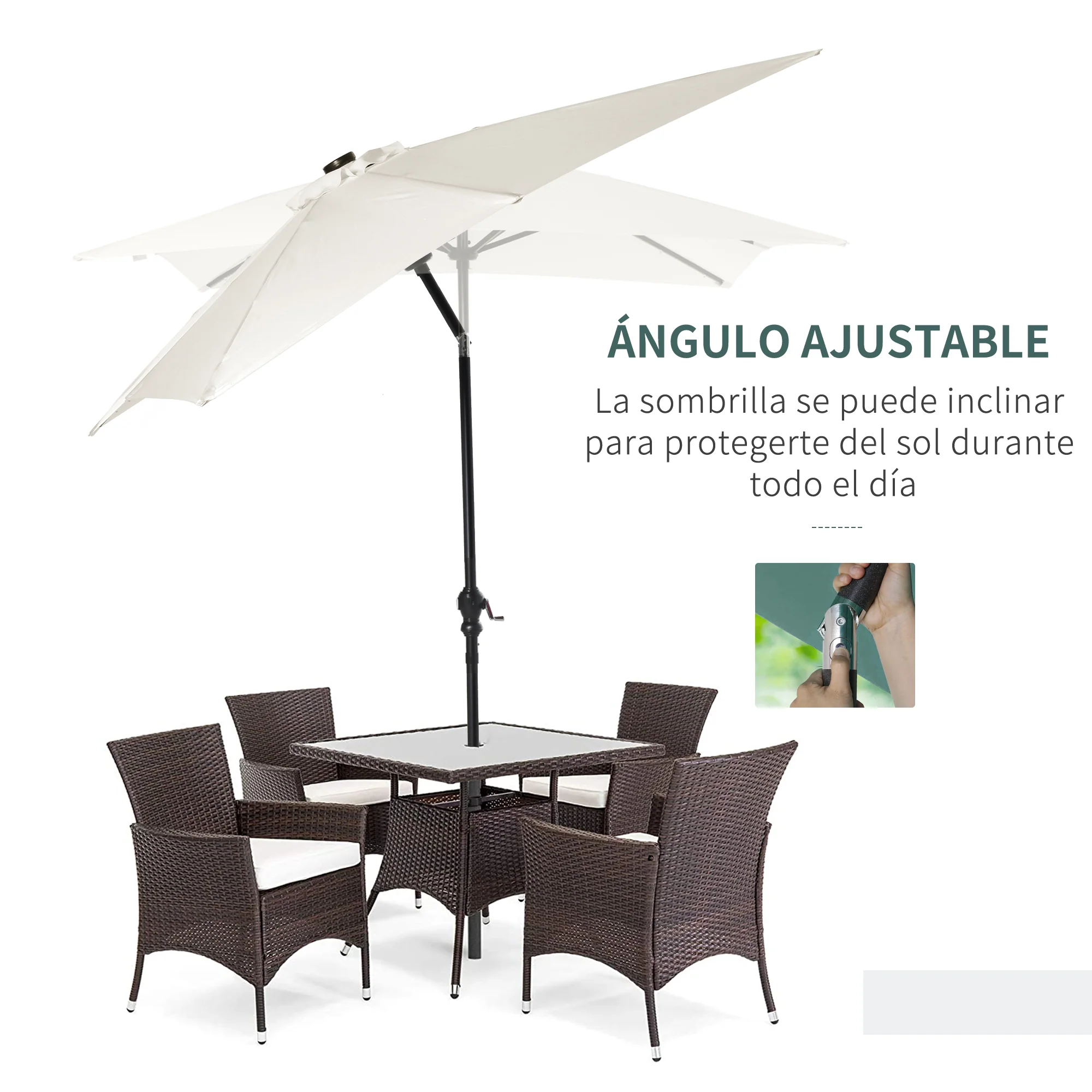 Outsunny Sombrilla De Jardín 268x205x248 Cm Con Techo Inclinable Luces Led Crema - Image 6