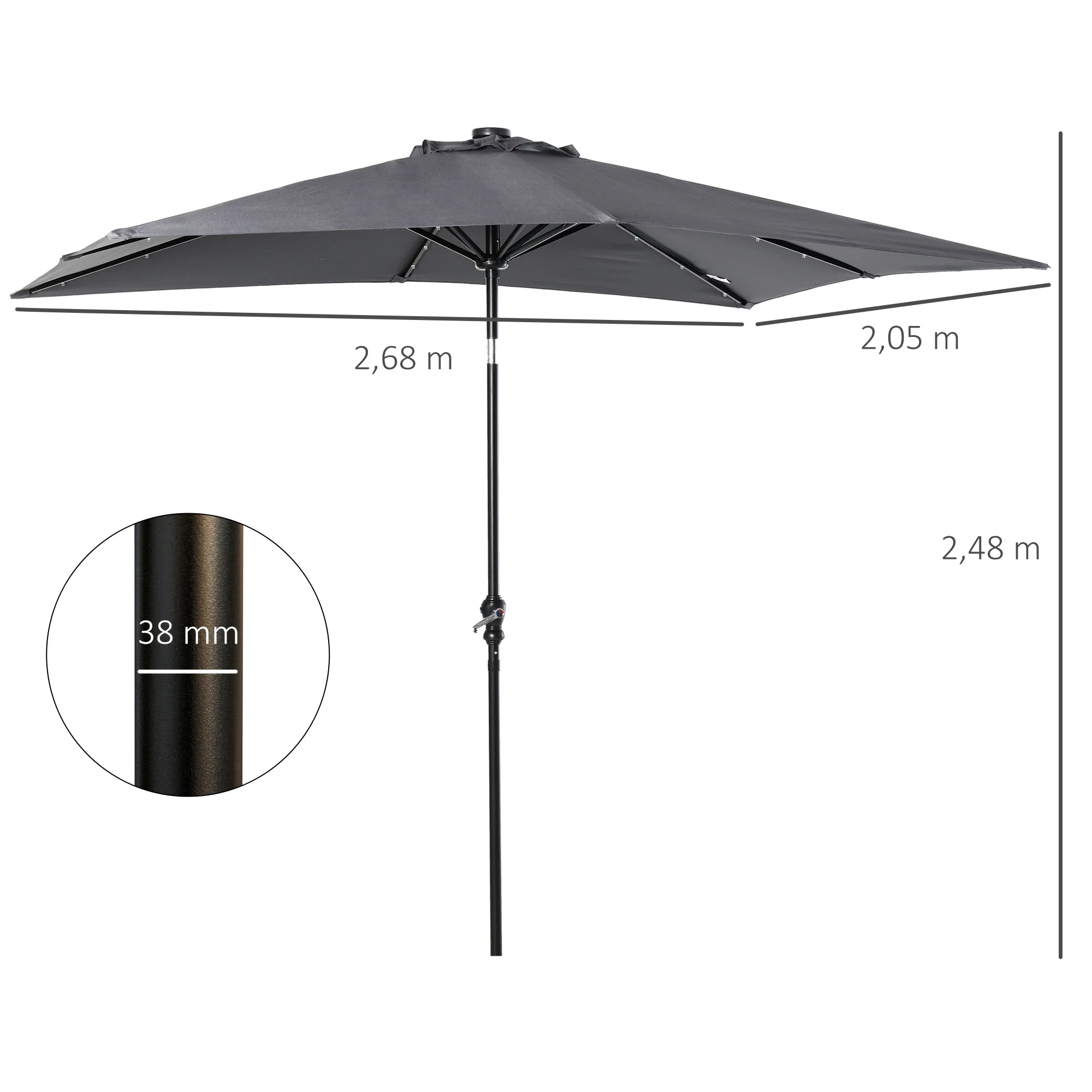 Outsunny Sombrilla De Jardín 2,7x2x2,5 M Con Techo Inclinable Luces Led Gris - Image 3