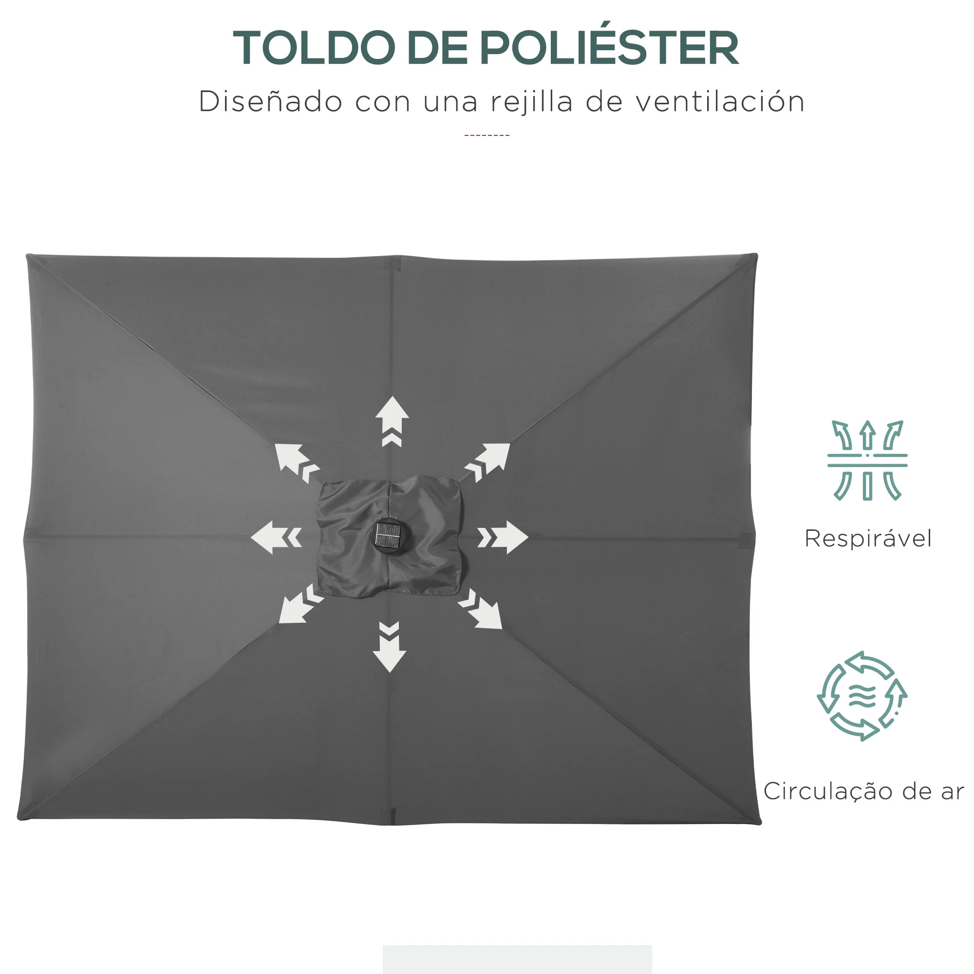 Outsunny Sombrilla De Jardín 2,7x2x2,5 M Con Techo Inclinable Luces Led Gris - Image 4