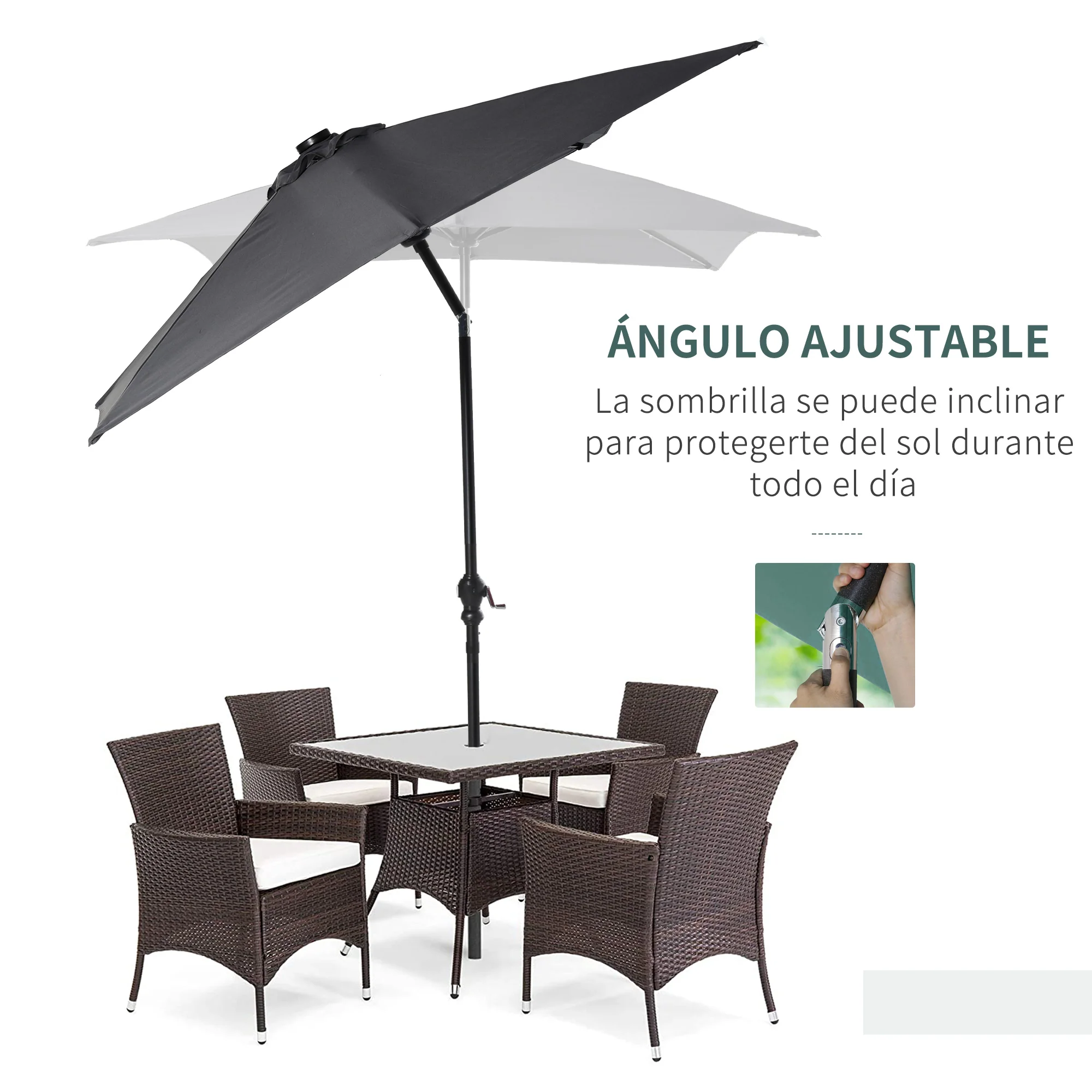 Outsunny Sombrilla De Jardín 2,7x2x2,5 M Con Techo Inclinable Luces Led Gris - Image 6