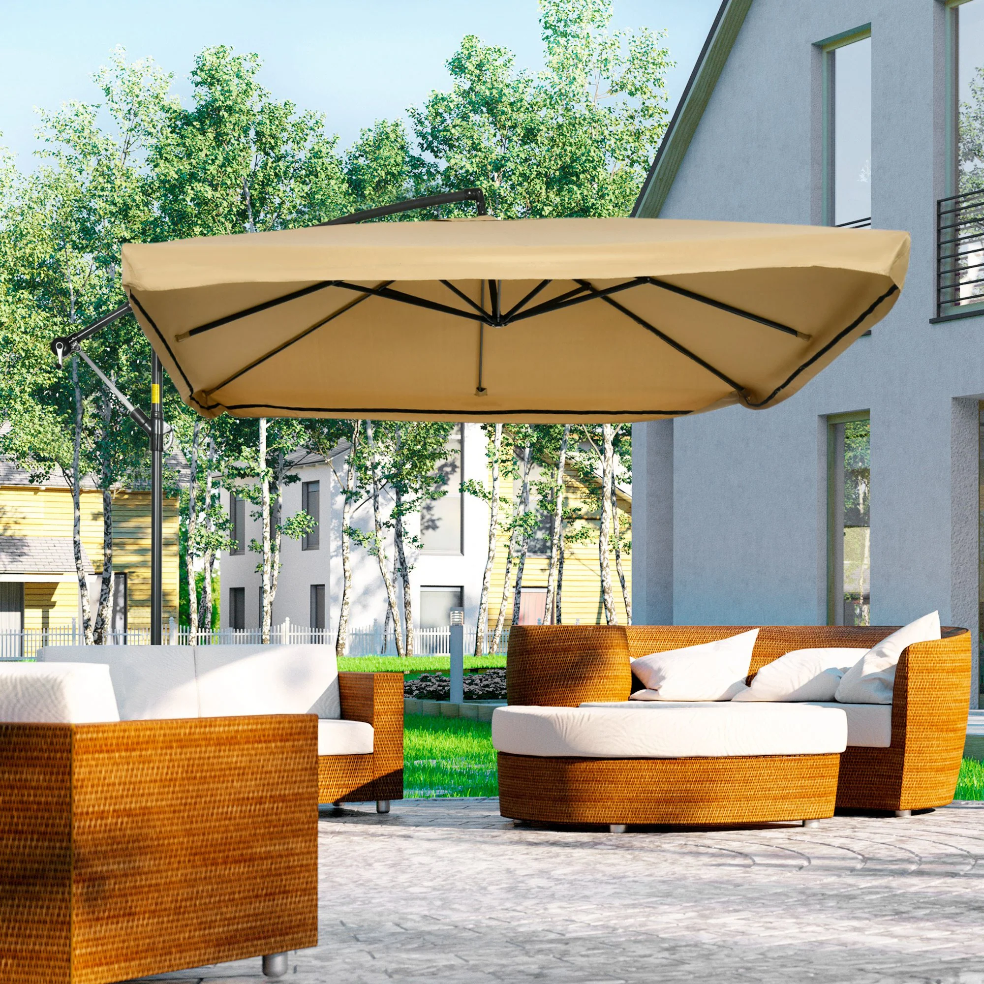 Outsunny Sombrilla De Jardín 296x296x265 Cm Inclinable Con Manivela Base Cruzada - Image 2