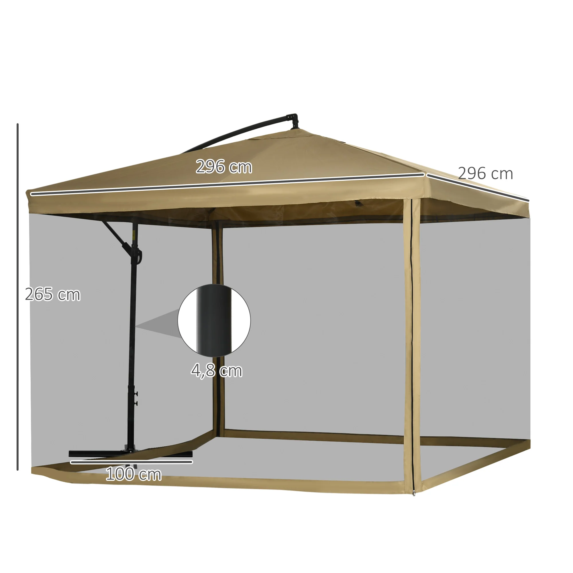 Outsunny Sombrilla De Jardín 296x296x265 Cm Inclinable Con Manivela Base Cruzada - Image 3