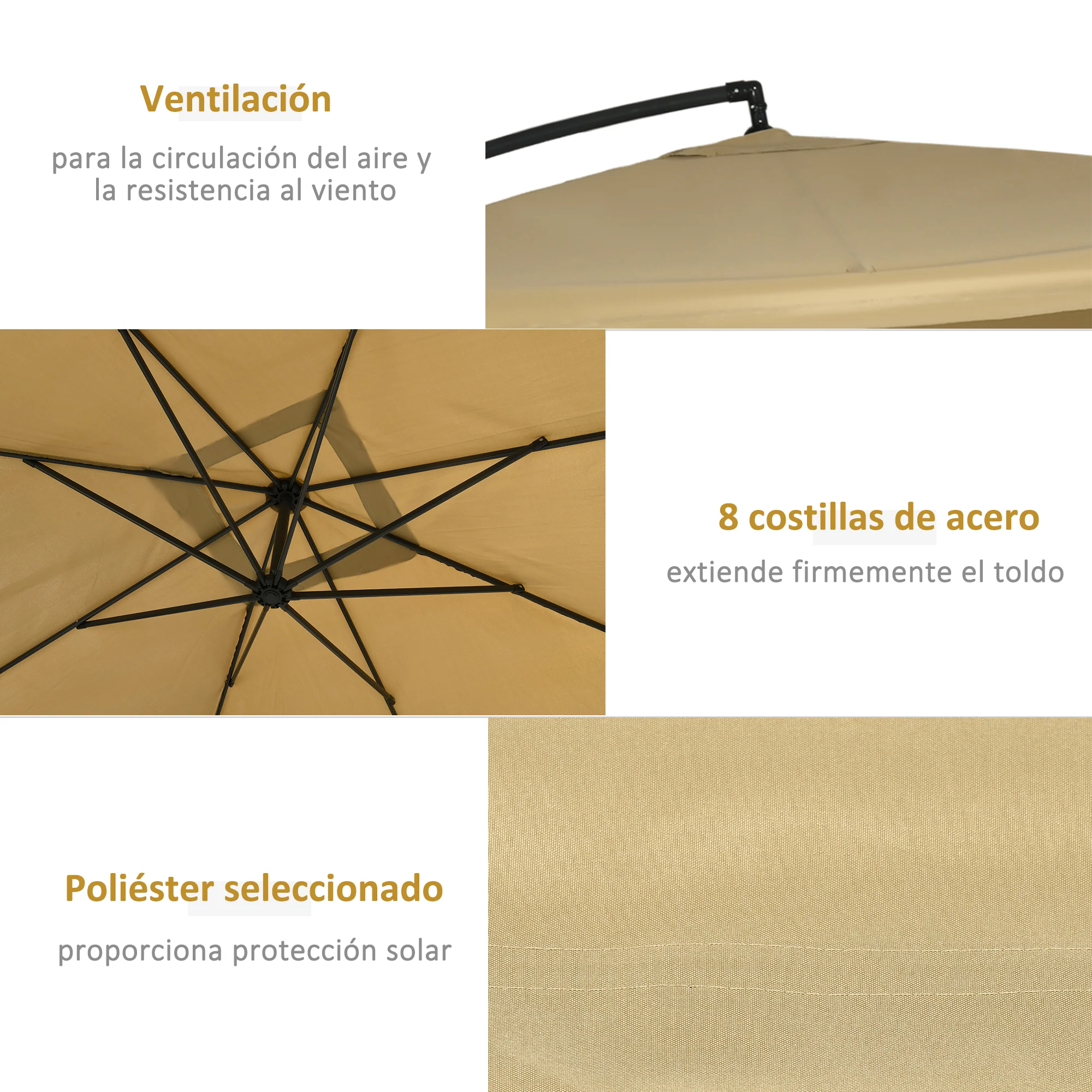 Outsunny Sombrilla De Jardín 296x296x265 Cm Inclinable Con Manivela Base Cruzada - Image 6