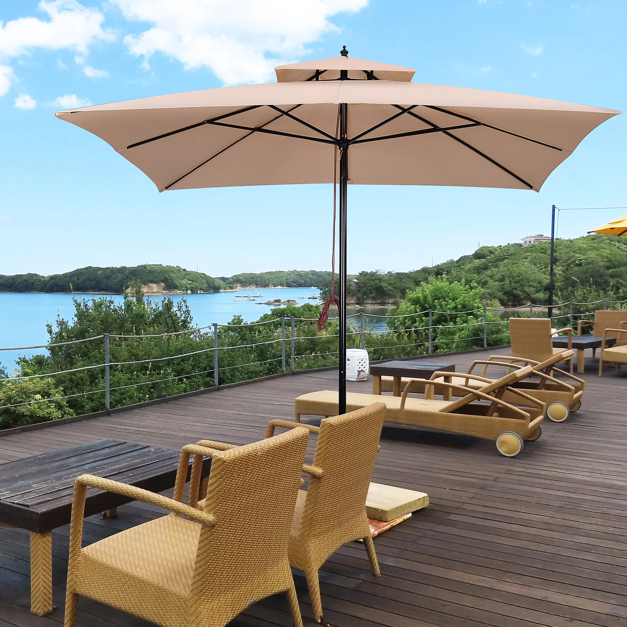 Outsunny Sombrilla De Jardín 3x3x3 M Con Doble Techo Impermeable Beige - Image 2