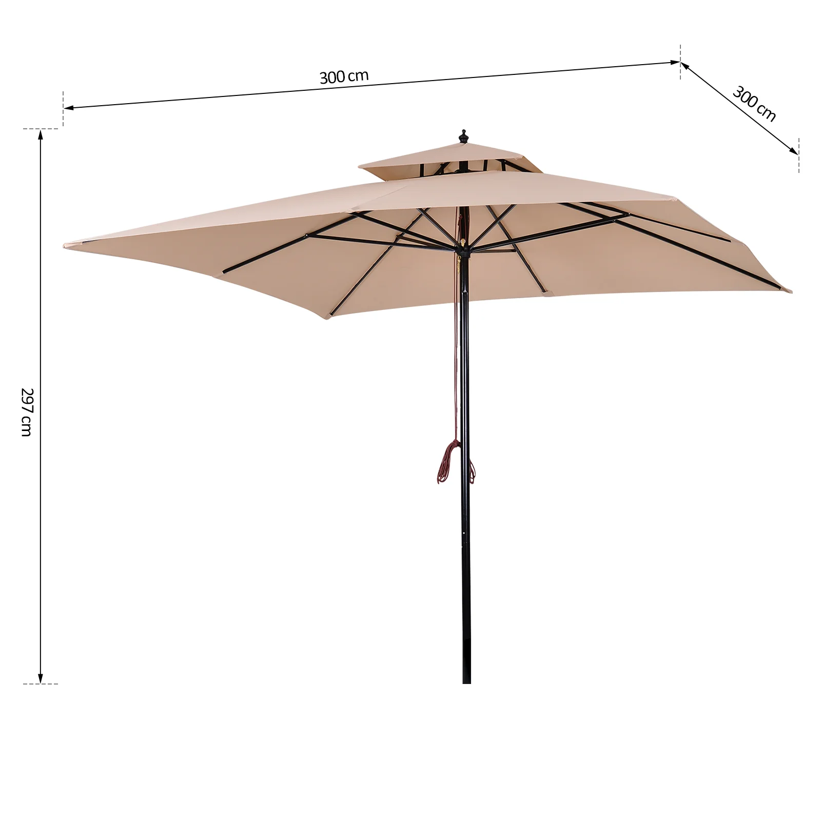 Outsunny Sombrilla De Jardín 3x3x3 M Con Doble Techo Impermeable Beige - Image 3