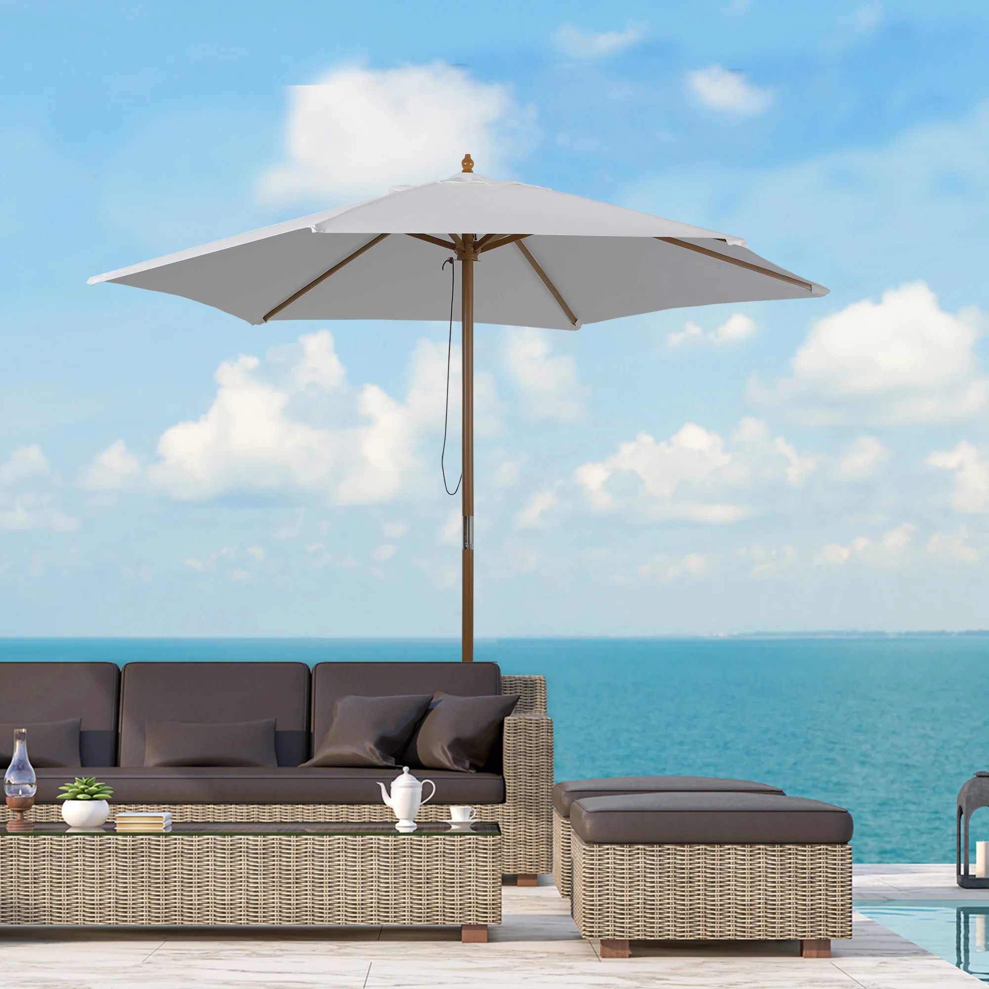 Outsunny Sombrilla De Jardín Ø250x230 Cm Con Poste Desmontable Blanco - Image 2