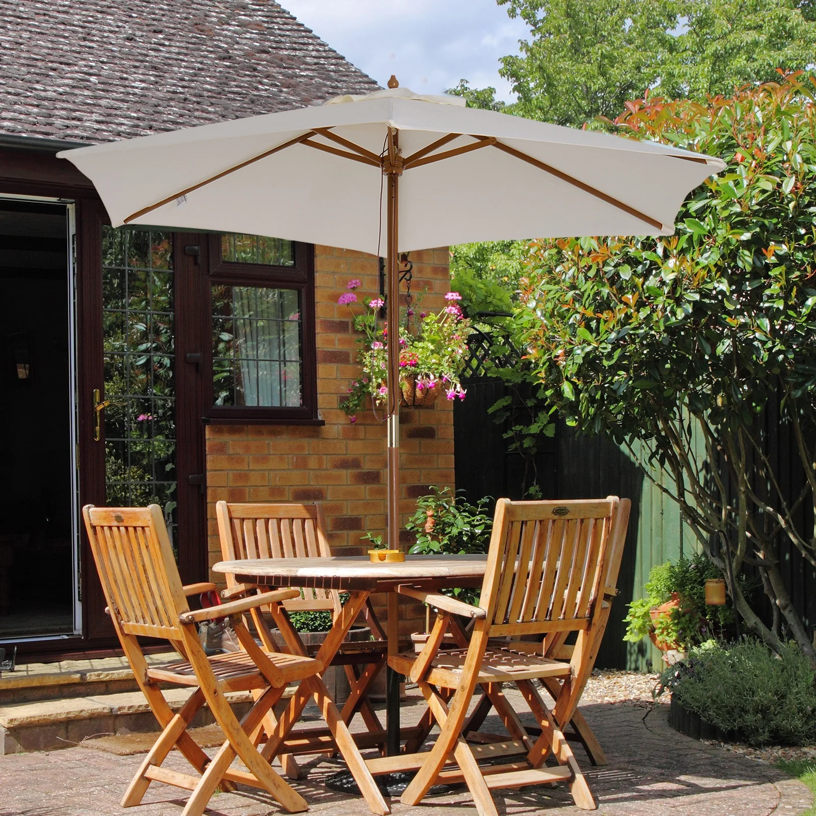 Outsunny Sombrilla De Jardín Ø250x230 Cm Con Poste Desmontable Crema - Image 2