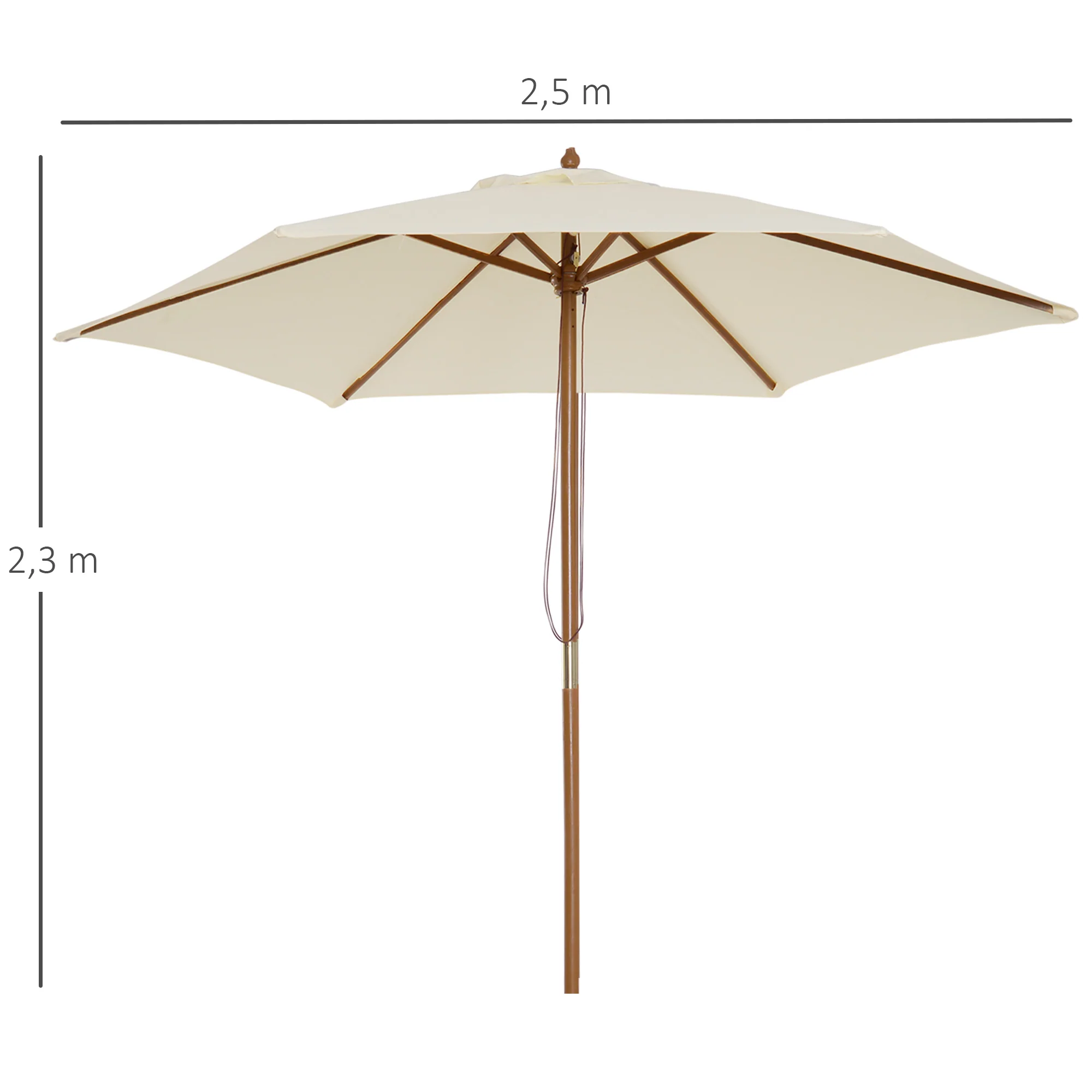 Outsunny Sombrilla De Jardín Ø250x230 Cm Con Poste Desmontable Crema - Image 3