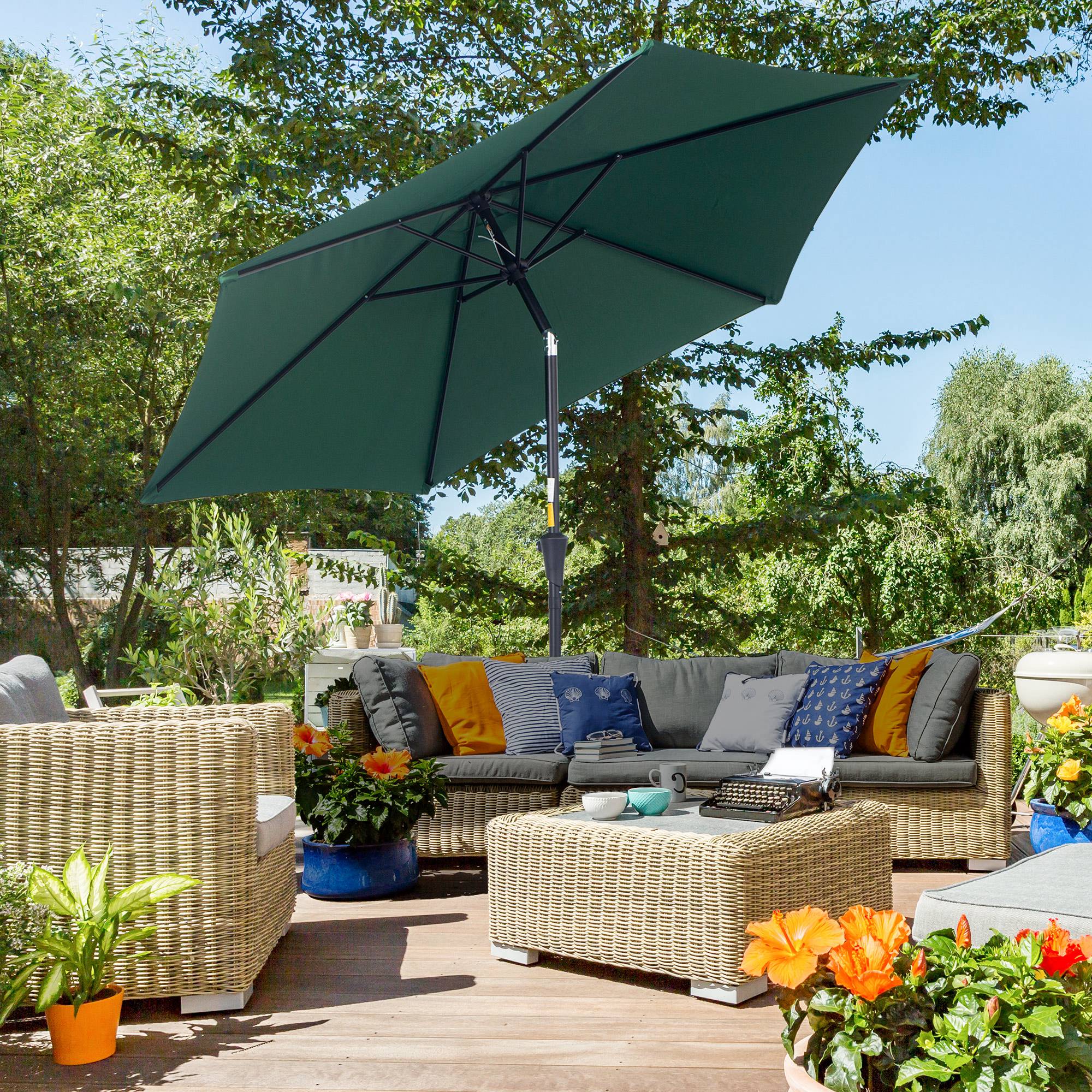 Outsunny Sombrilla De Jardín Ø260x235cm Reclinable Con Manivela 6 Varillas Verde - Image 2