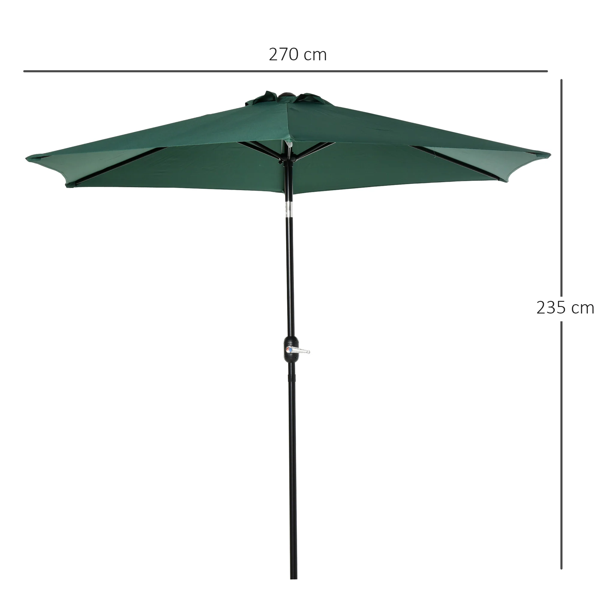 Outsunny Sombrilla De Jardín Ø260x235cm Reclinable Con Manivela 6 Varillas Verde - Image 3