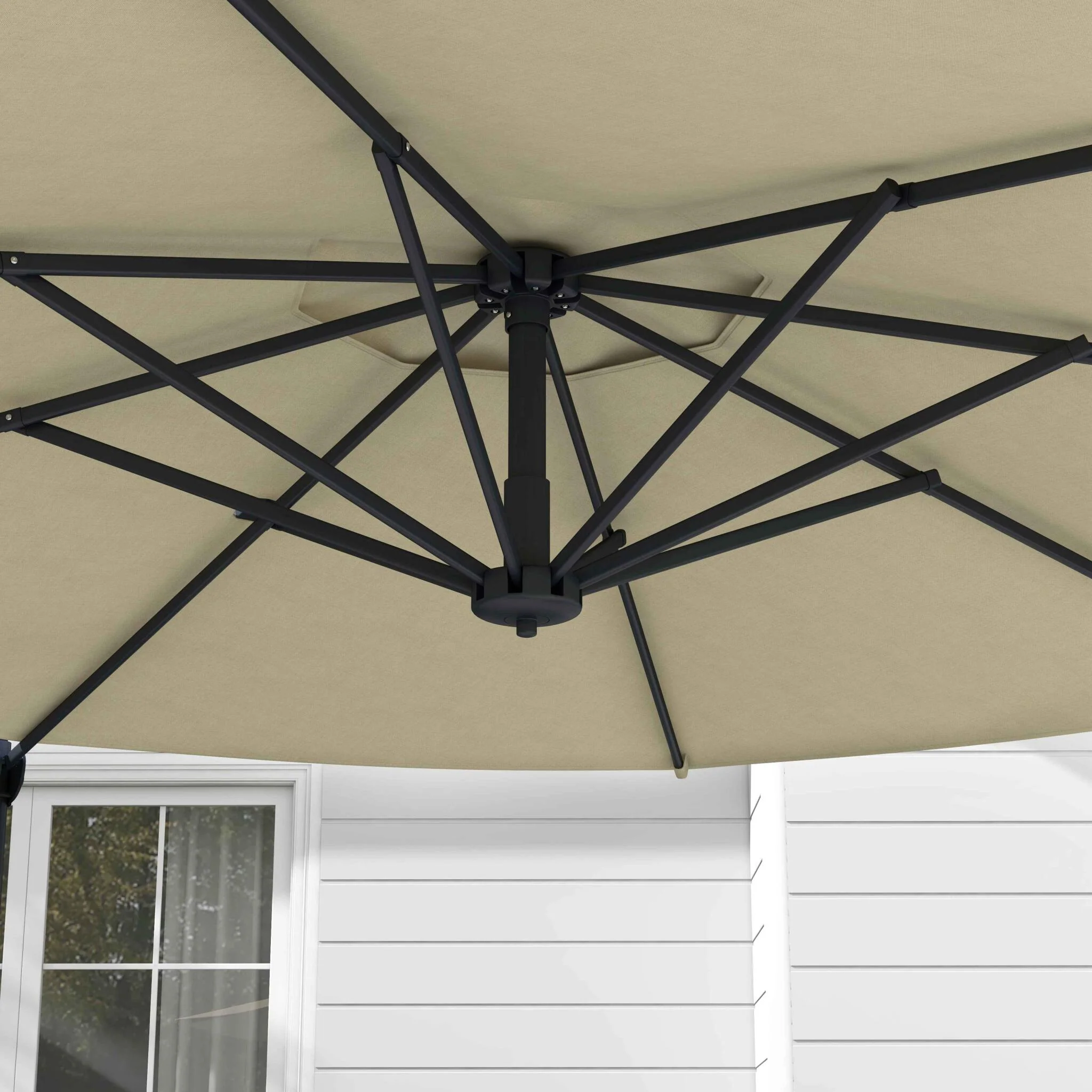Outsunny Sombrilla De Jardín Ø294x242 Cm Con Altura Ajustable Crema - Image 4