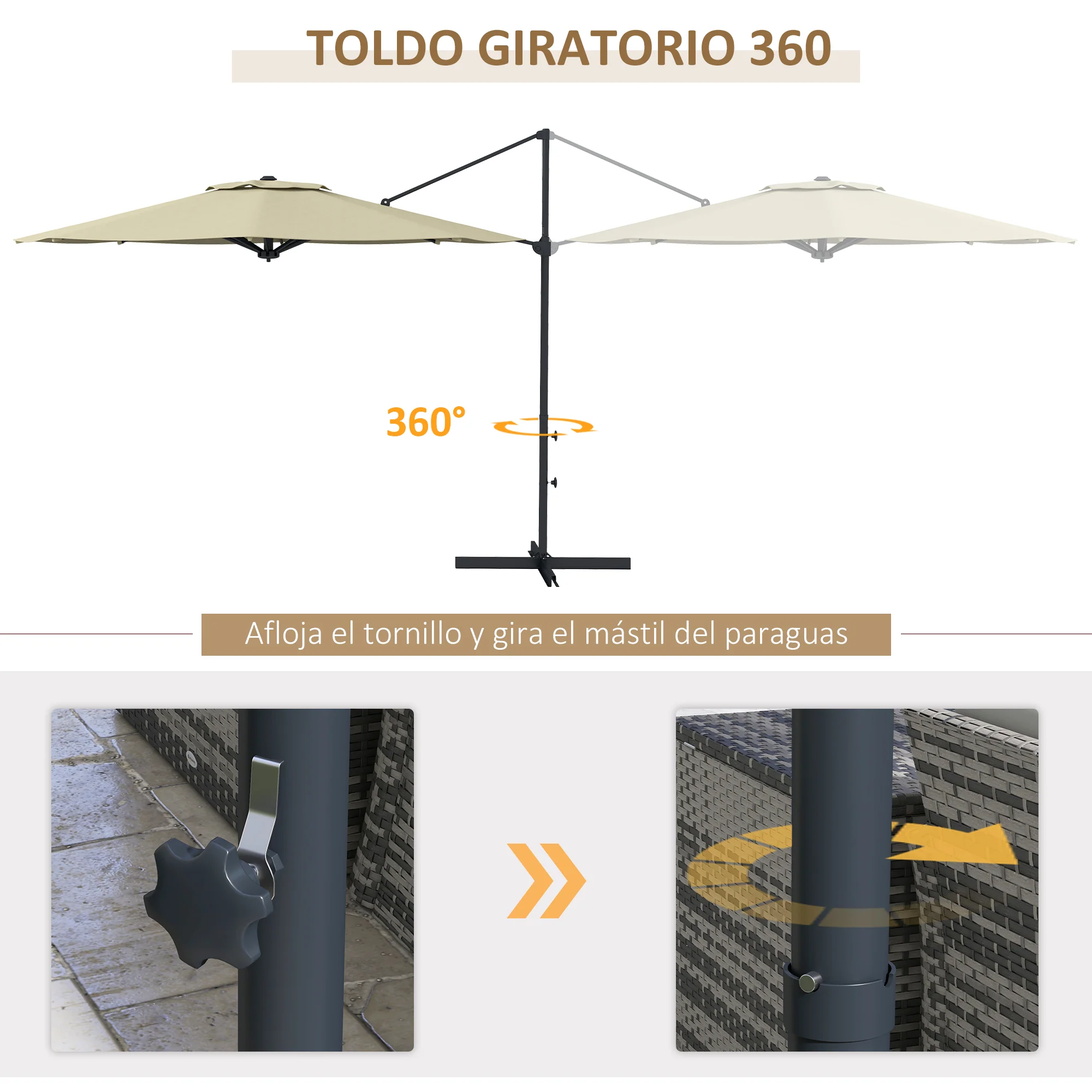 Outsunny Sombrilla De Jardín Ø294x242 Cm Con Altura Ajustable Crema - Image 6