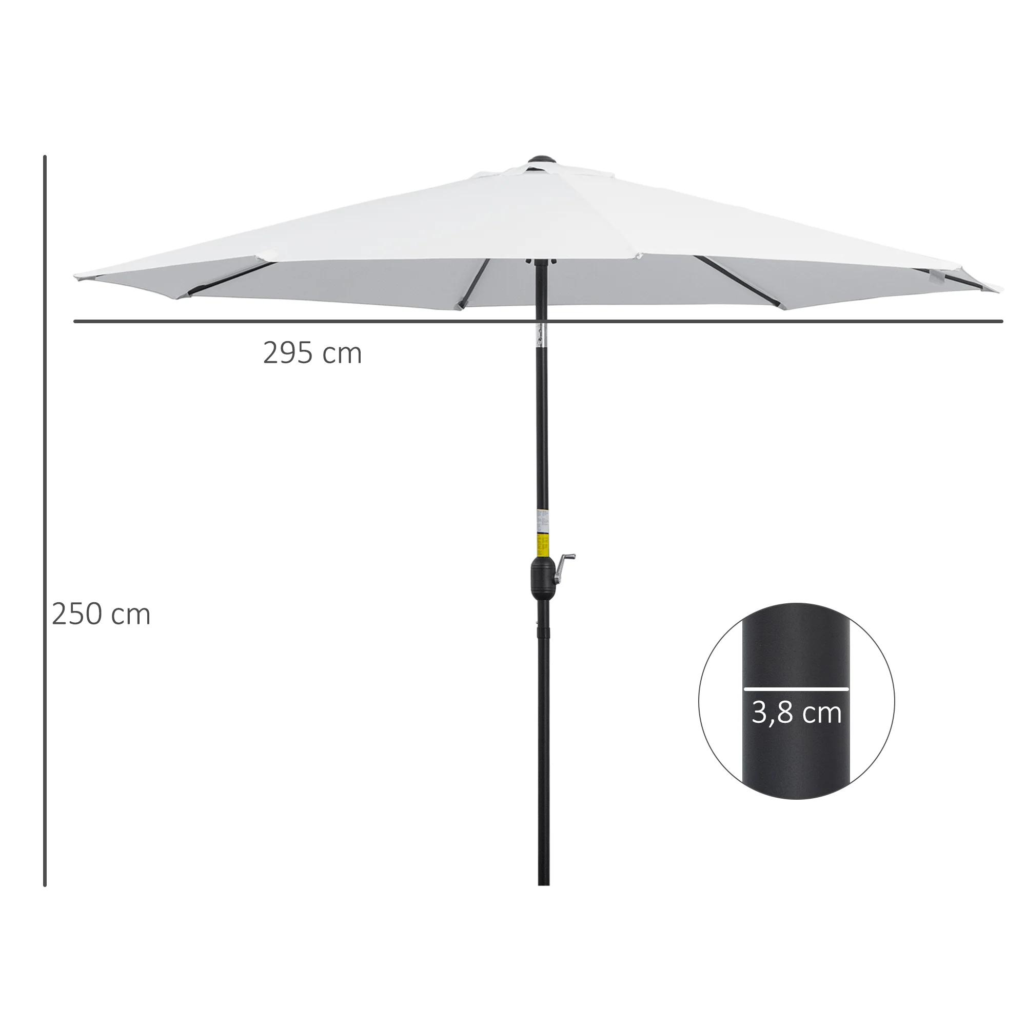 Outsunny Sombrilla De Jardín Ø295x250 Cm Con Manivela E Inclinación Blanco - Image 3