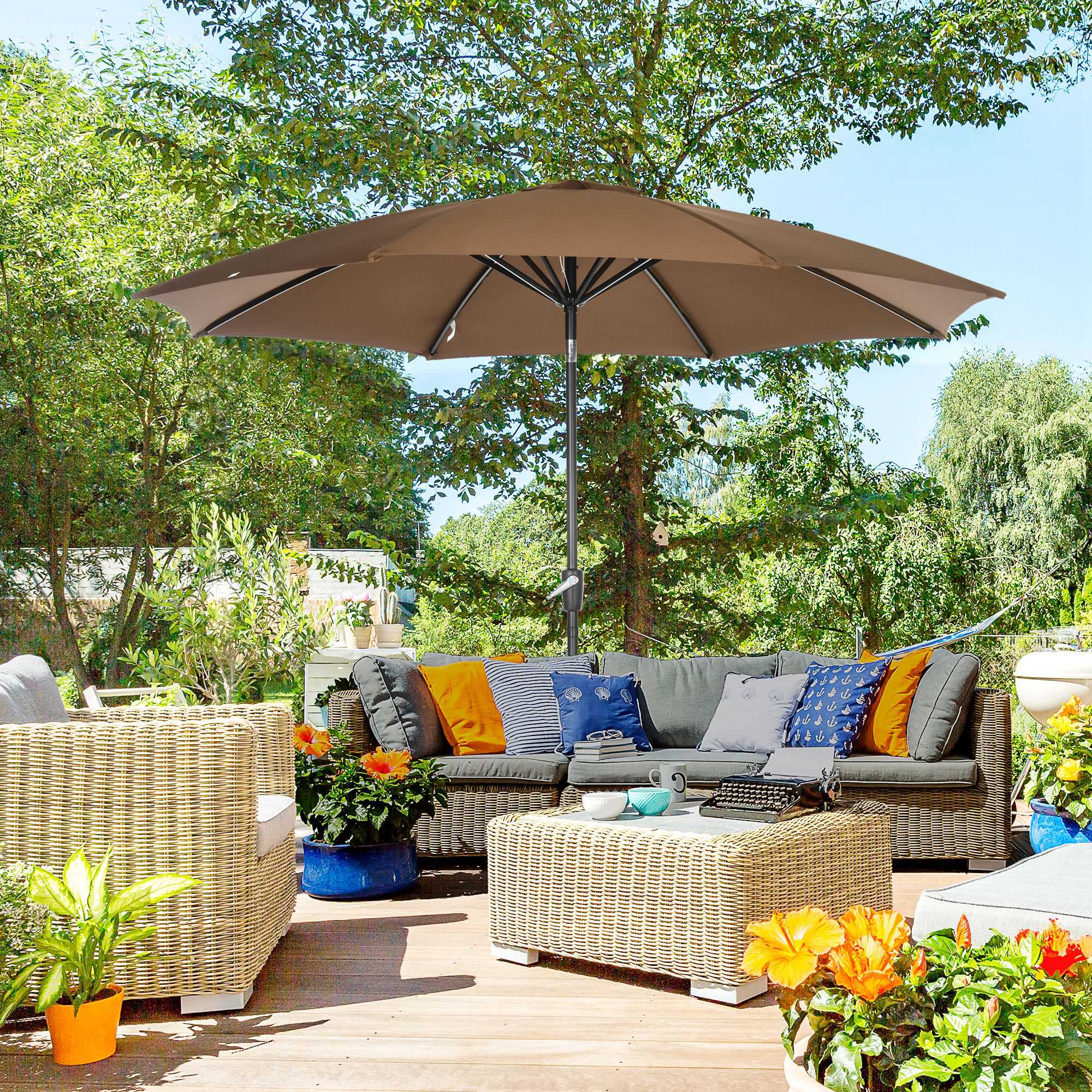 Outsunny Sombrilla De Jardín Ø300x252 Cm Con Manivela Techo Inclinable Marrón - Image 2