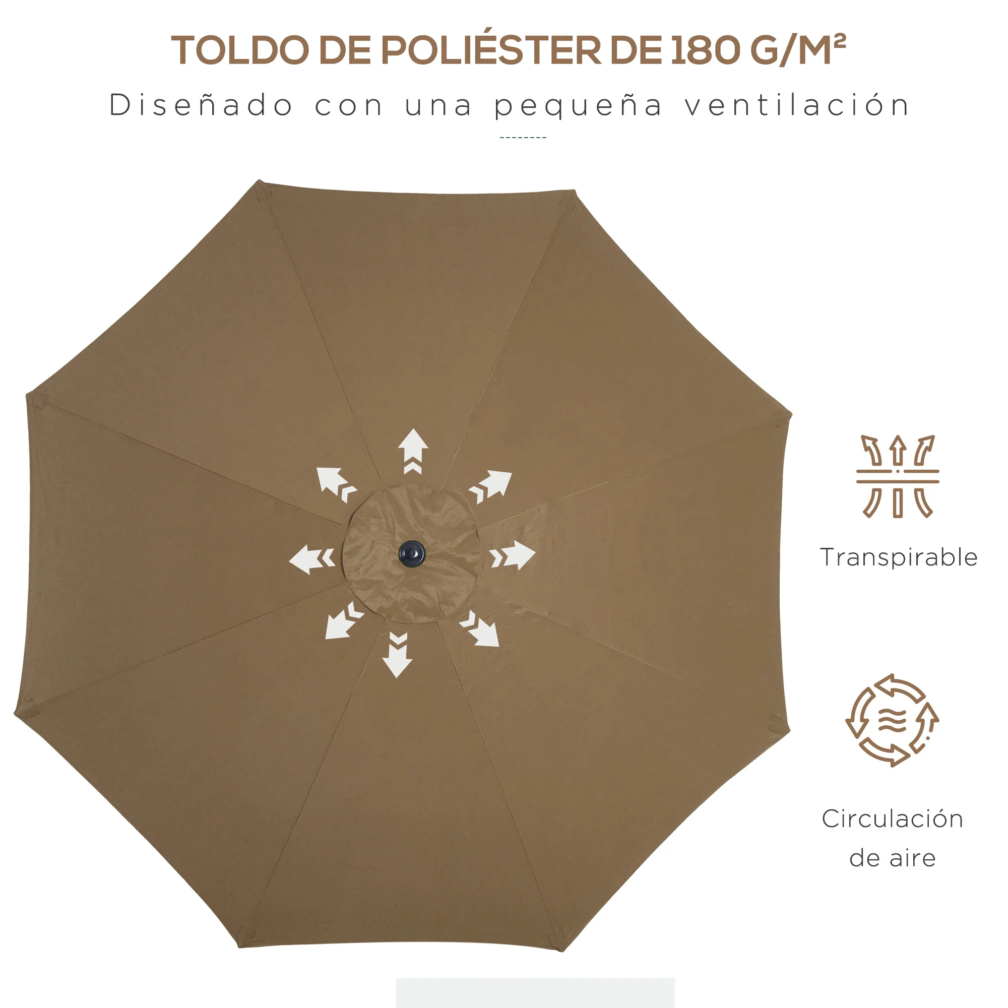 Outsunny Sombrilla De Jardín Ø300x252 Cm Con Manivela Techo Inclinable Marrón - Image 6