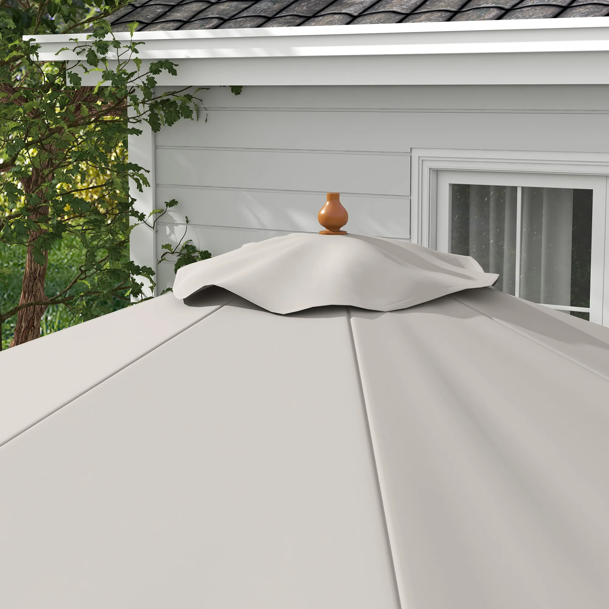 Outsunny Sombrilla De Jardín Ø325cm Con Sistema De Polea Techo Ventilado Gris - Image 4