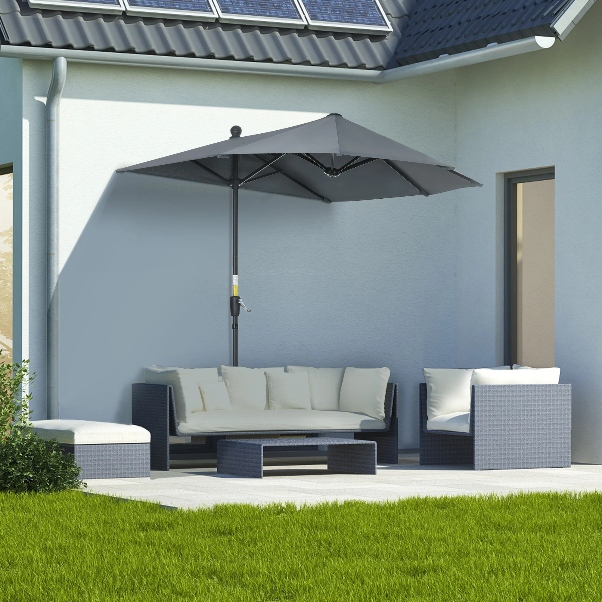 Outsunny Sombrilla De Pared Jardín 200x190x240cm Con Manivela Para Terraza Gris - Image 2