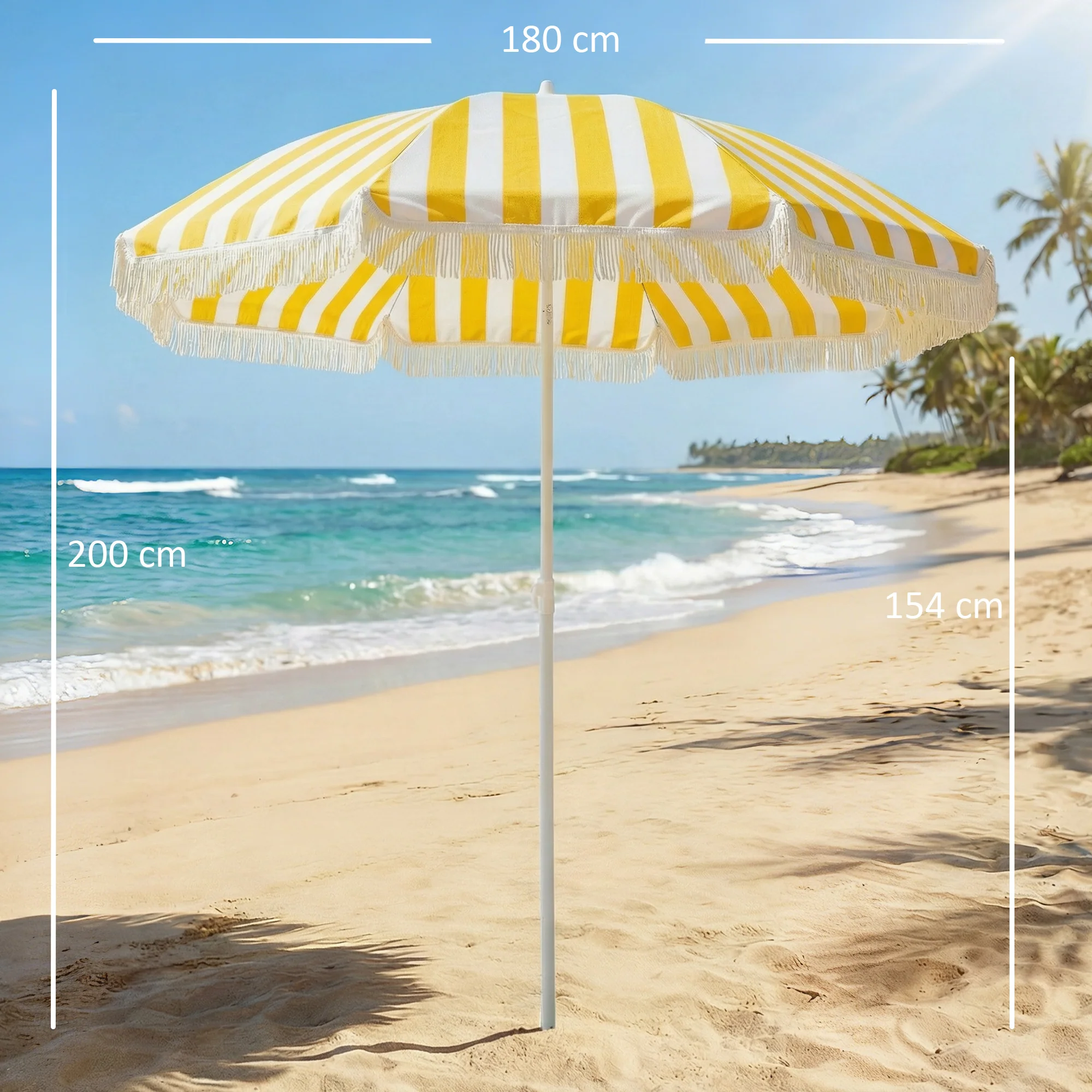 Outsunny Sombrilla De Playa Con Flecos Ø180 Cm Altura Ajustable, Inclinación 30° - Image 3