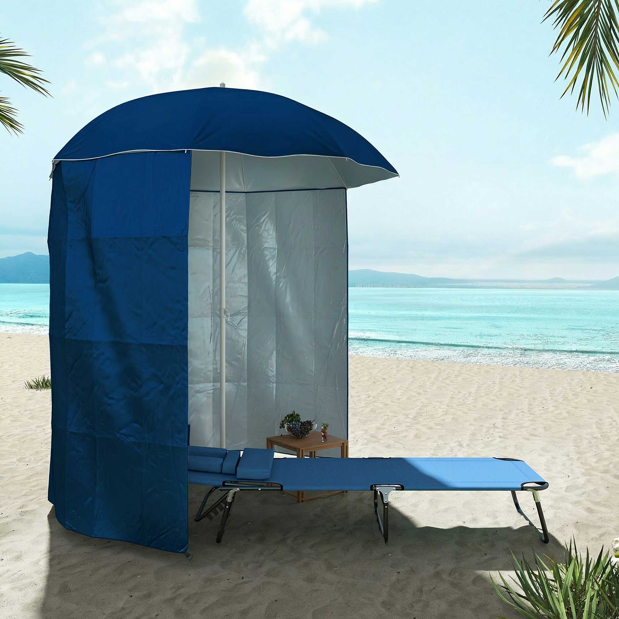 Outsunny Sombrilla De Playa Con Panel Lateral Apertura Manual Ø220x220 Cm Azul - Image 2