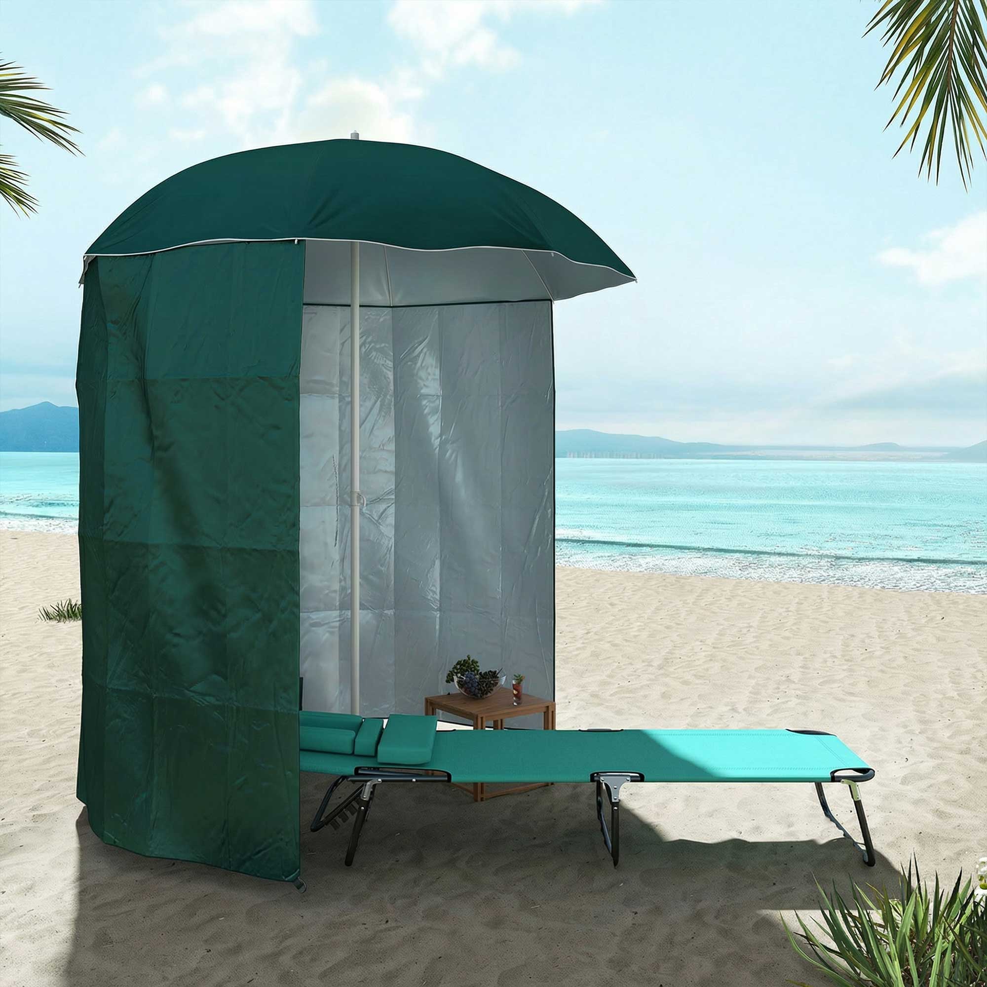 Outsunny Sombrilla De Playa Con Panel Lateral Apertura Manual Ø220x220 Cm Verde - Image 2