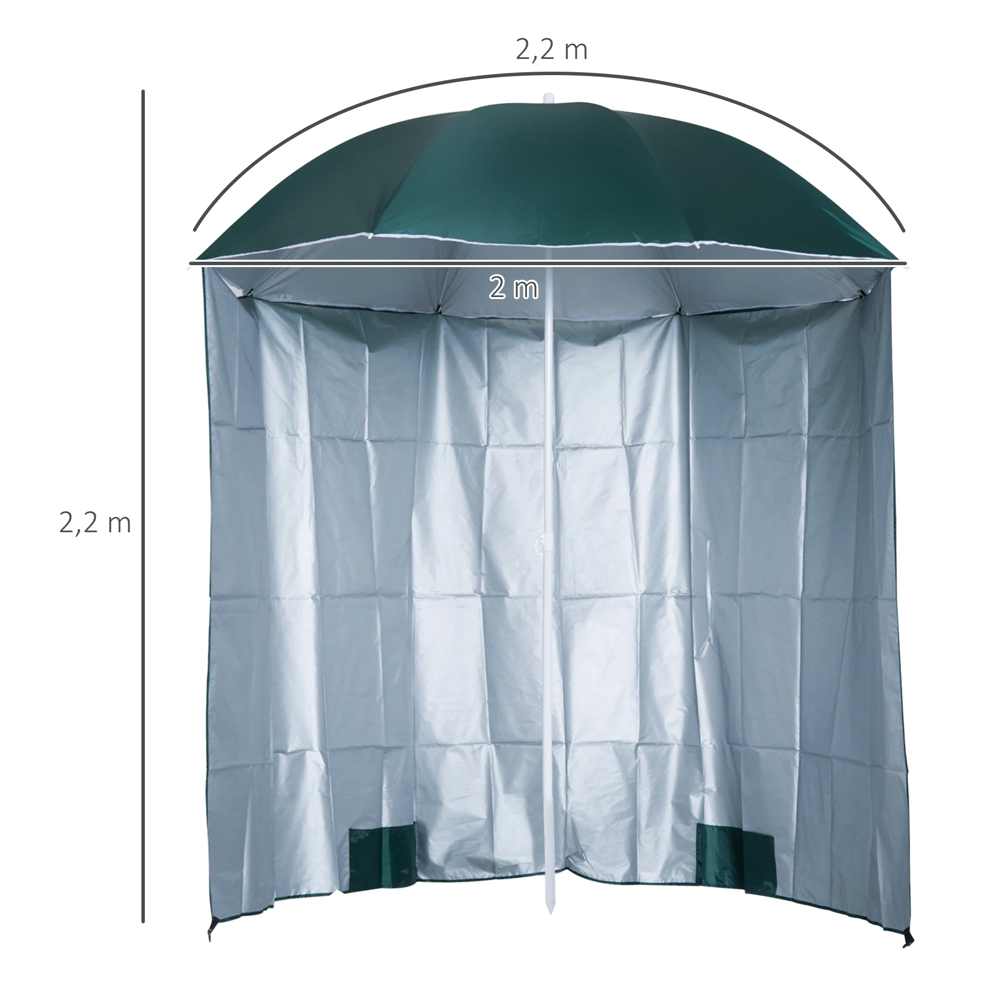 Outsunny Sombrilla De Playa Con Panel Lateral Apertura Manual Ø220x220 Cm Verde - Image 3