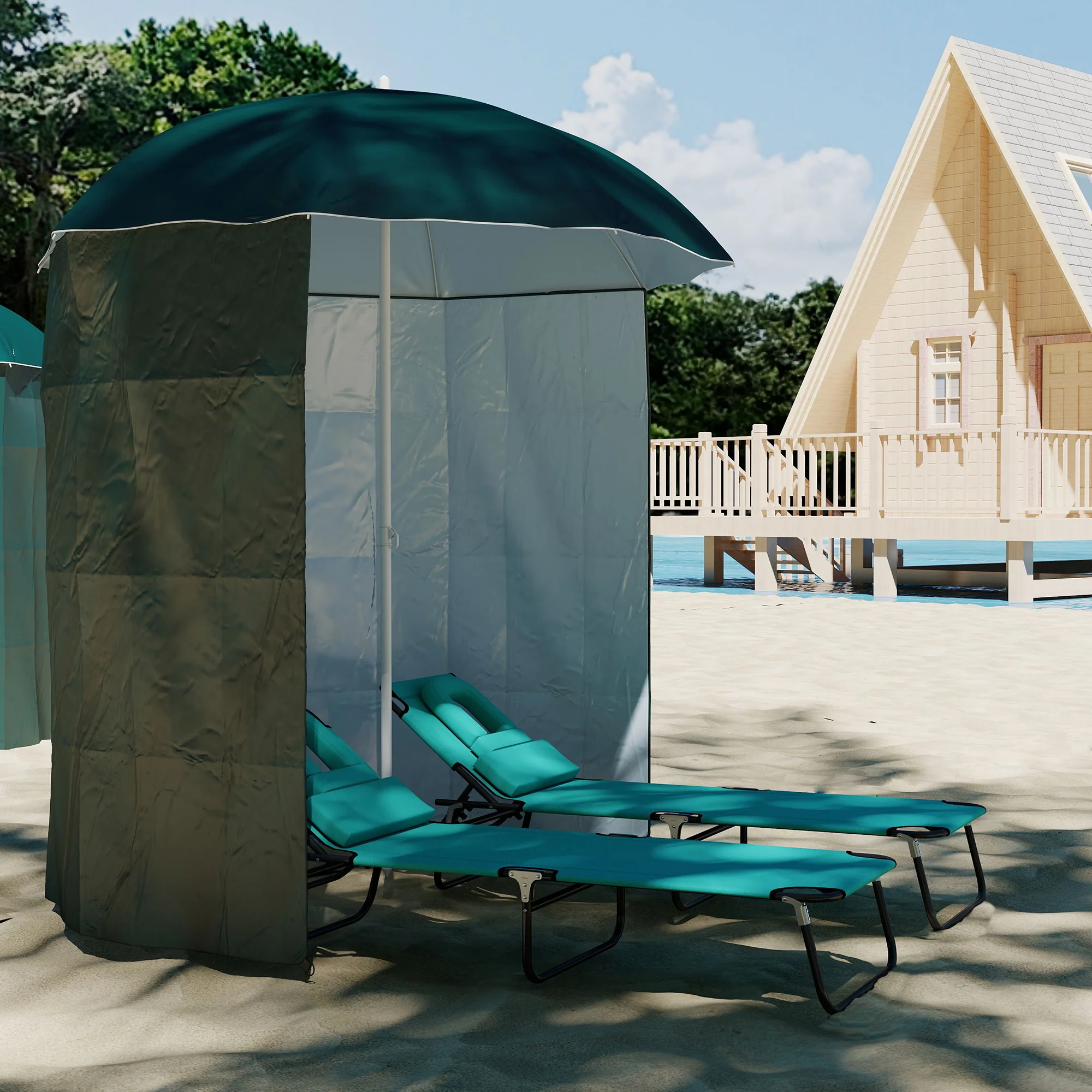 Outsunny Sombrilla De Playa Con Panel Lateral Apertura Manual Ø220x220 Cm Verde - Image 4