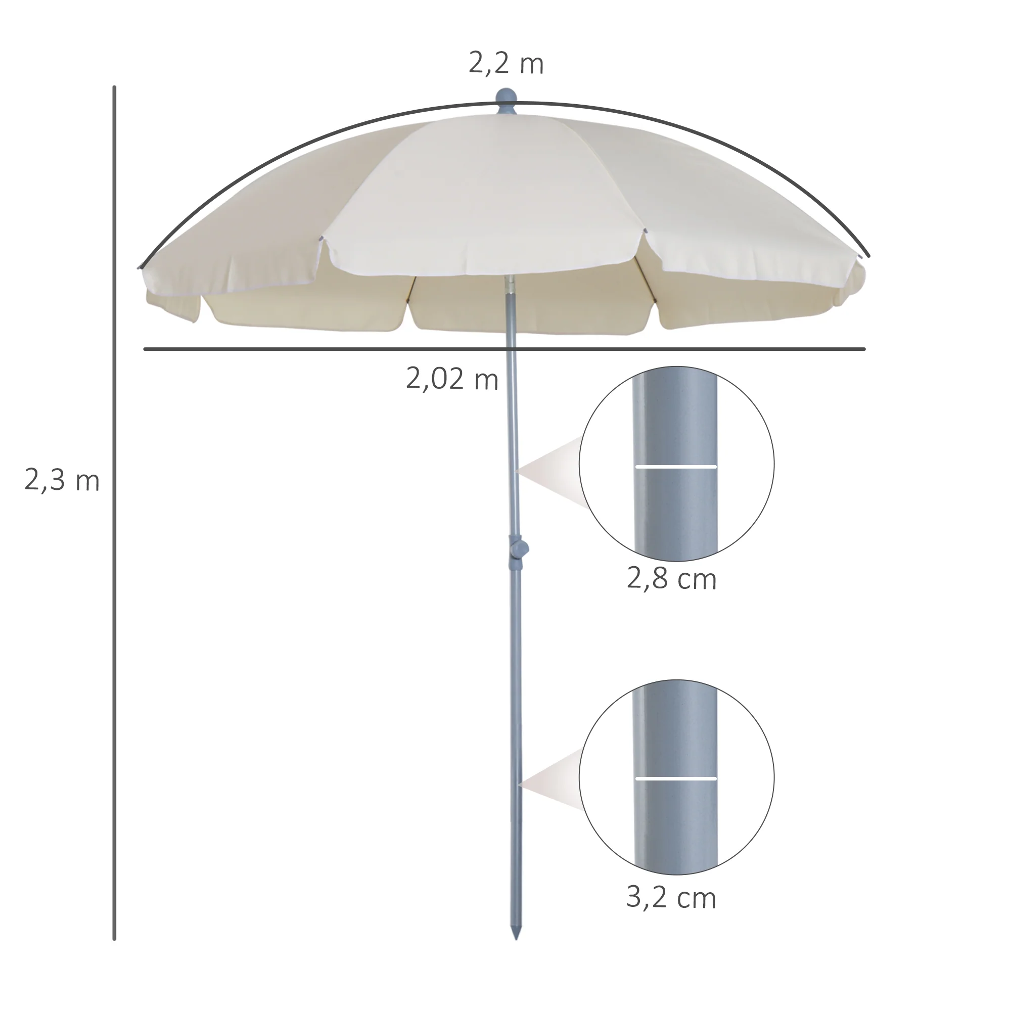 Outsunny Sombrilla De Playa Diámetro Ø202 Cm Con Techo Inclinable Poste - Image 3