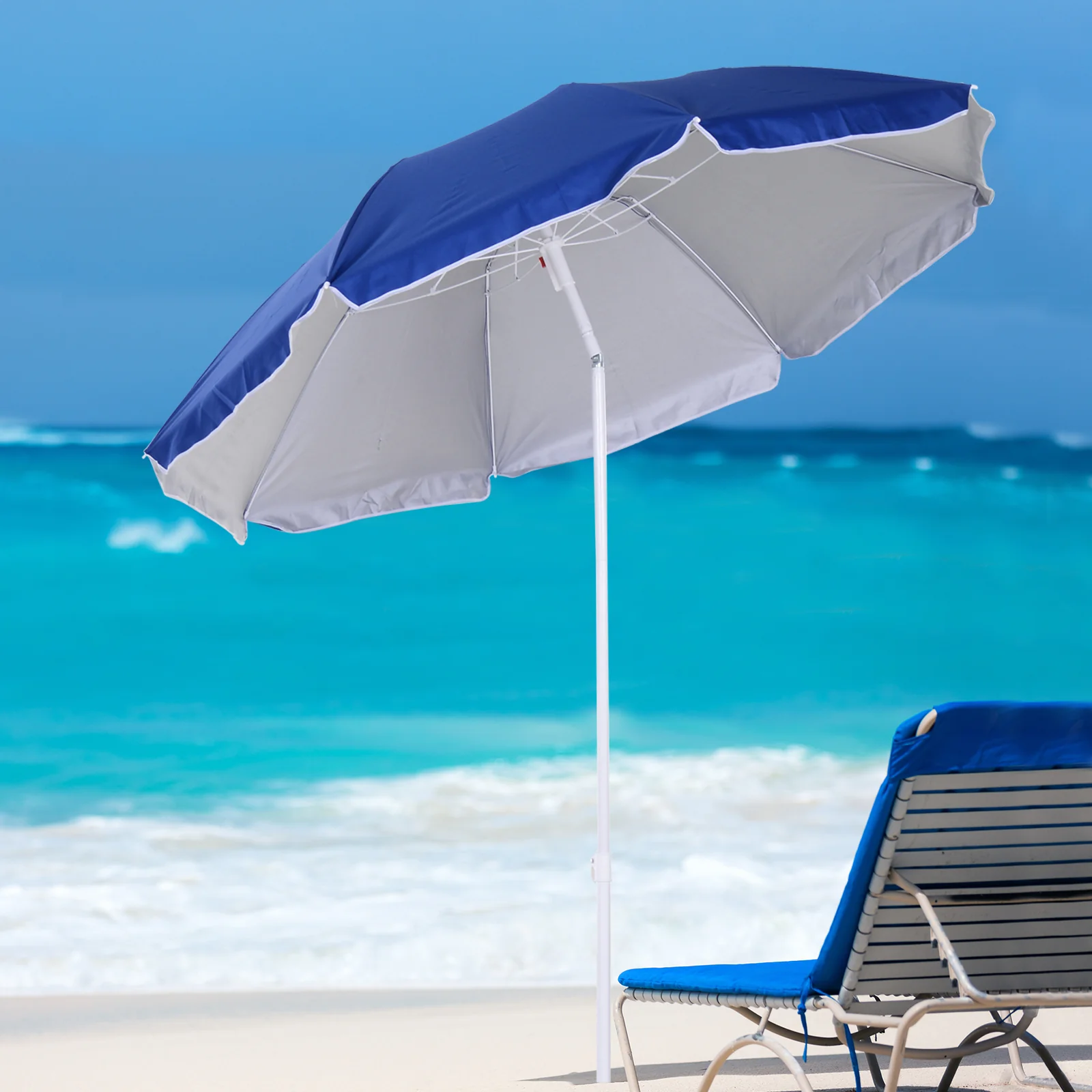 Outsunny Sombrilla De Playa Grande Ø160 Cm Protección Uv Impermeable Azul - Image 2