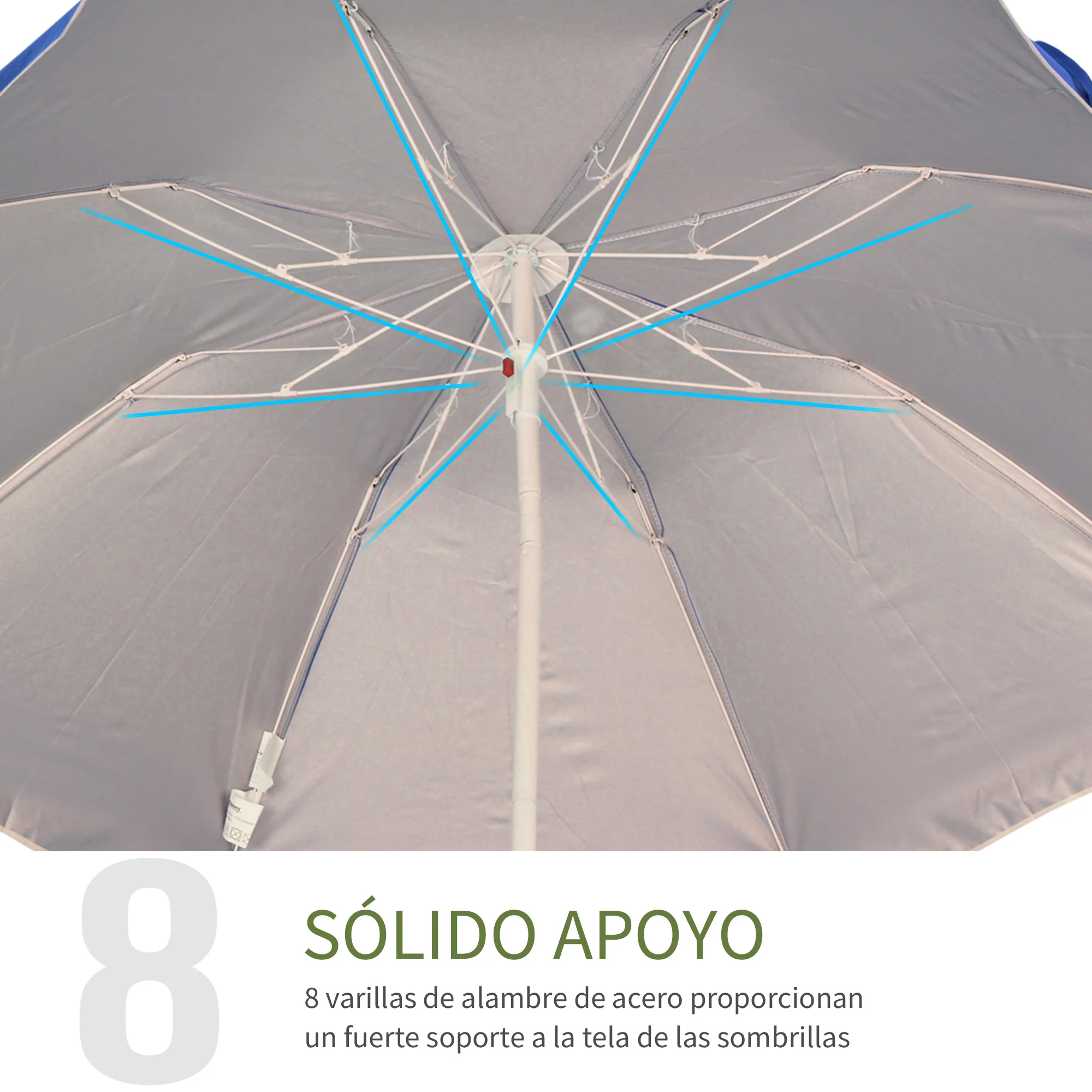 Outsunny Sombrilla De Playa Grande Ø160 Cm Protección Uv Impermeable Azul - Image 6