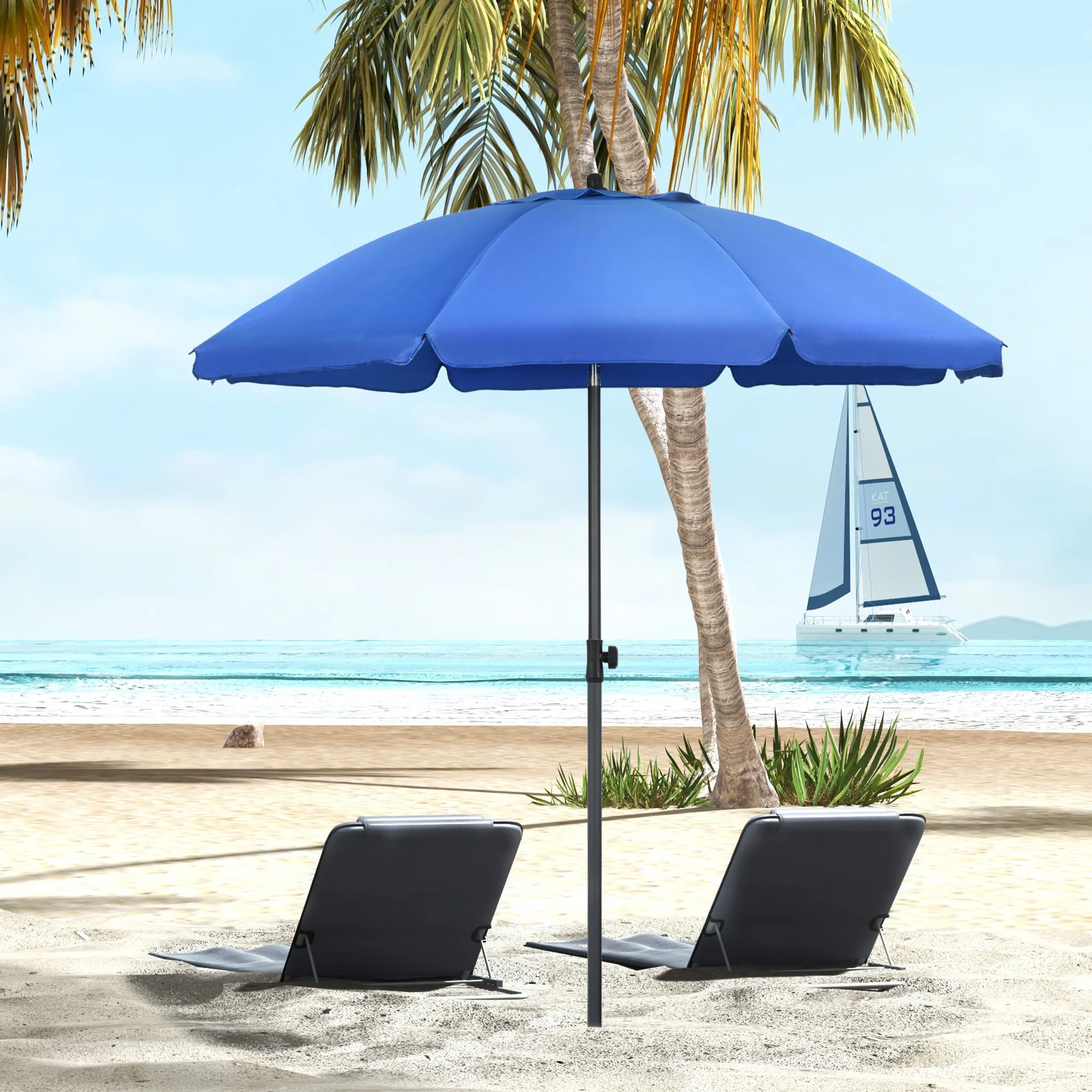 Outsunny Sombrilla De Playa Grande Ø180 Cm Con Ángulo Ajustable Azul - Image 2